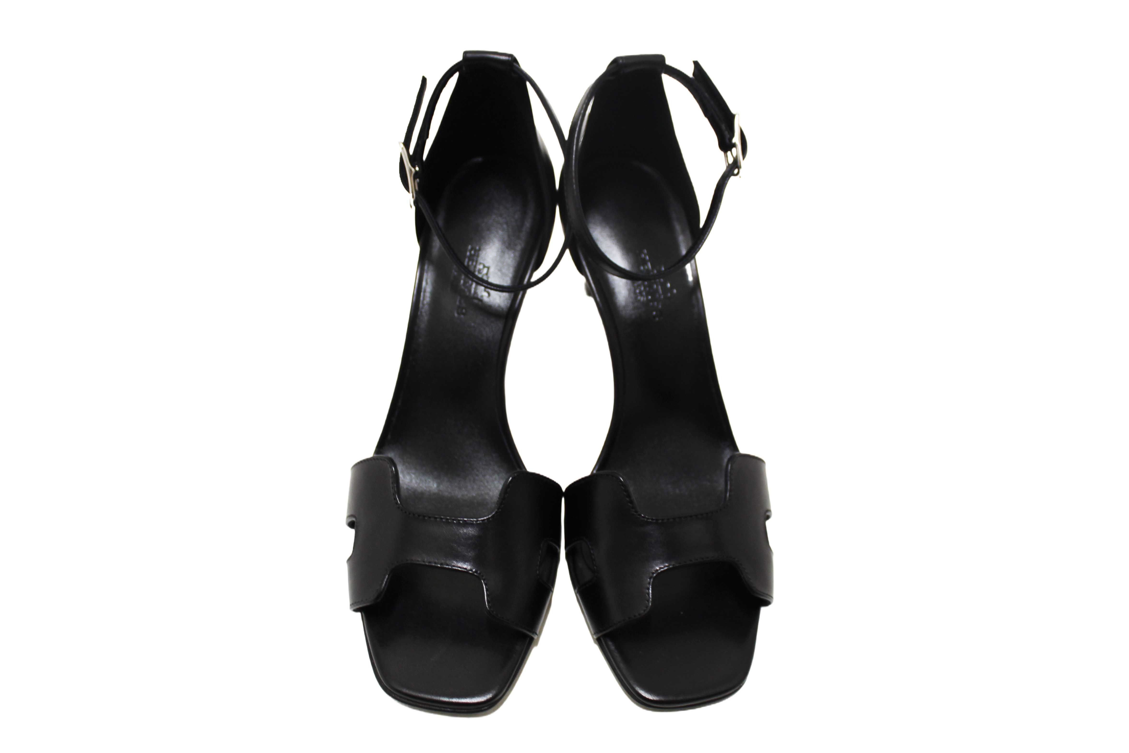 Authentic NEW Hermes Black Calfskin Leather Joy 70 High Heel Sandal Size 36.5