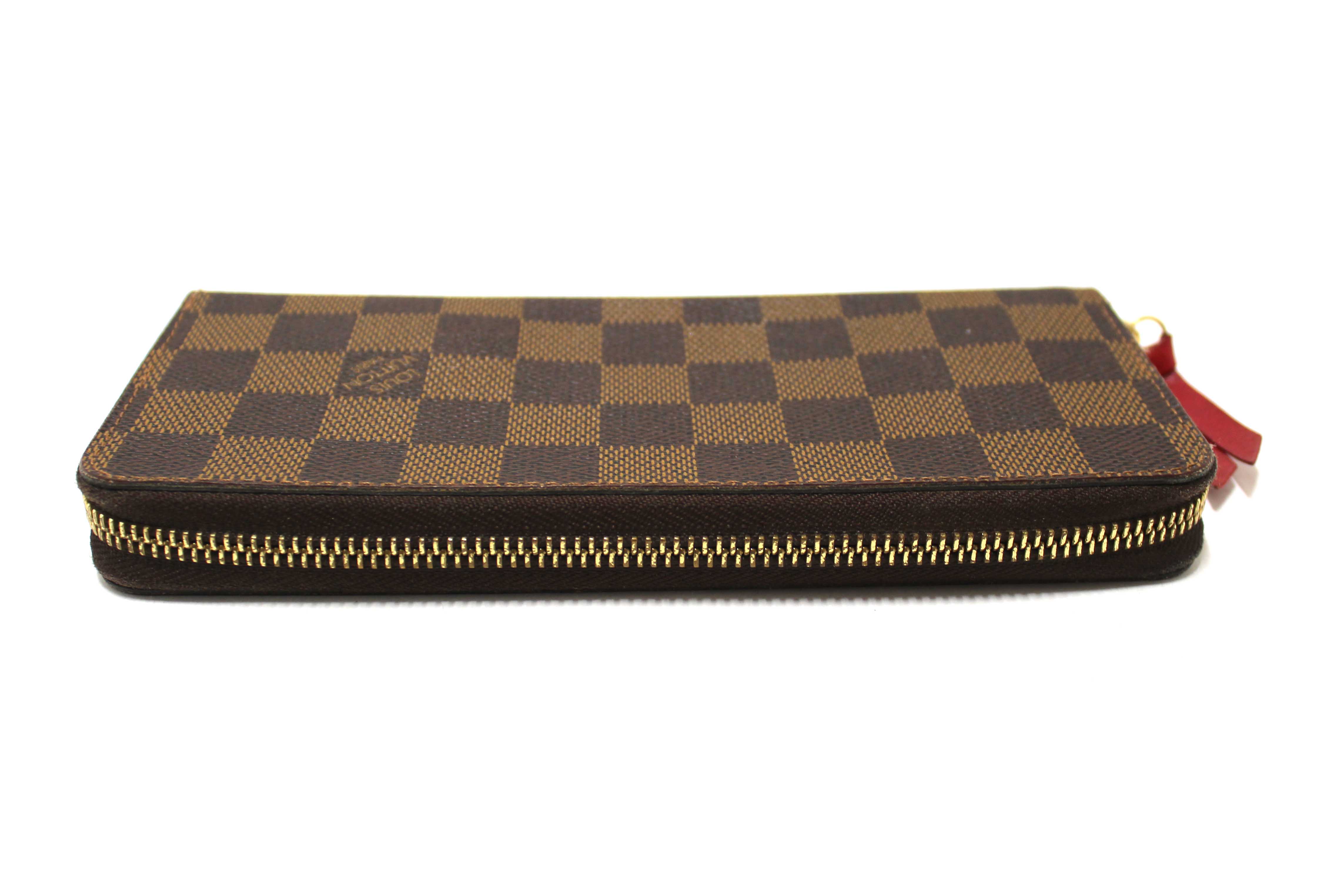 Authentic Louis Vuitton Damier Ebene Canvas Clemence Zippy Wallet