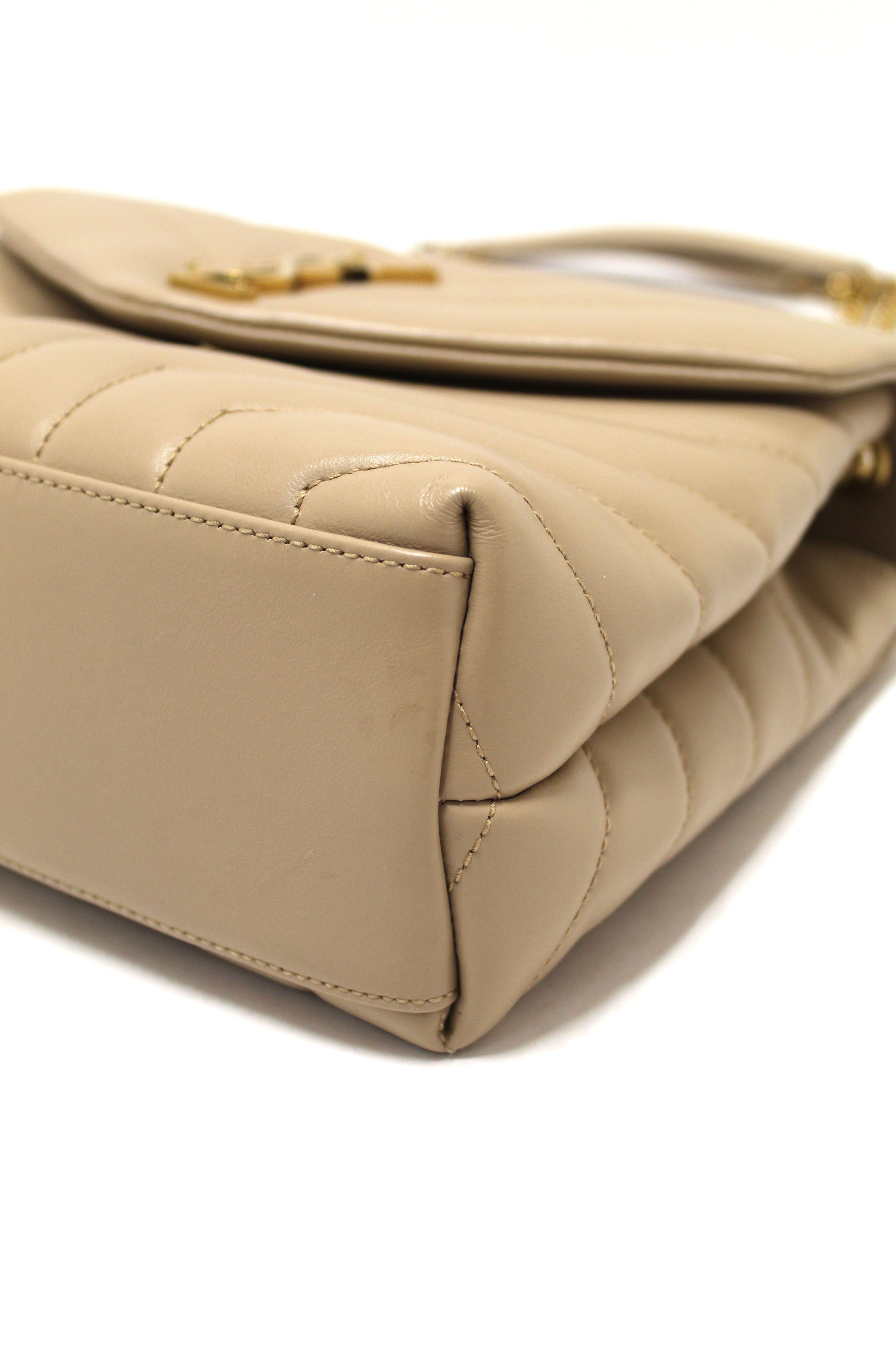 Authentic Yves Saint Laurent YSL Beige Leather Loulou Small Shoulder Bag