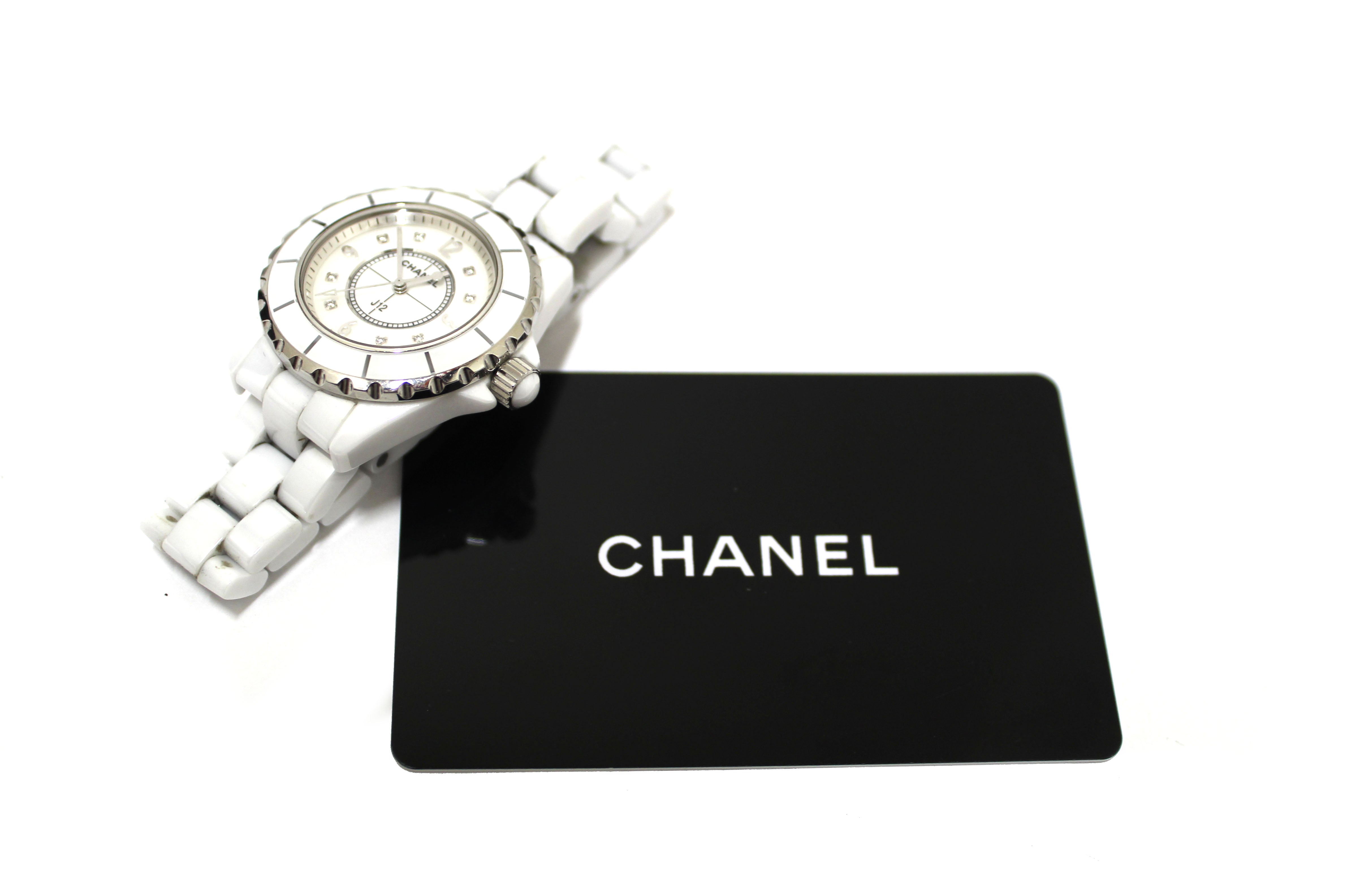 Authentic Chanel White Ceramic J12 Diamond Quatz Watch 33mm H2422