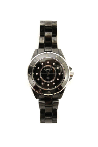 Authentic Chanel Black Ceramic J12 Diamond Quatz Watch 33mm H2422