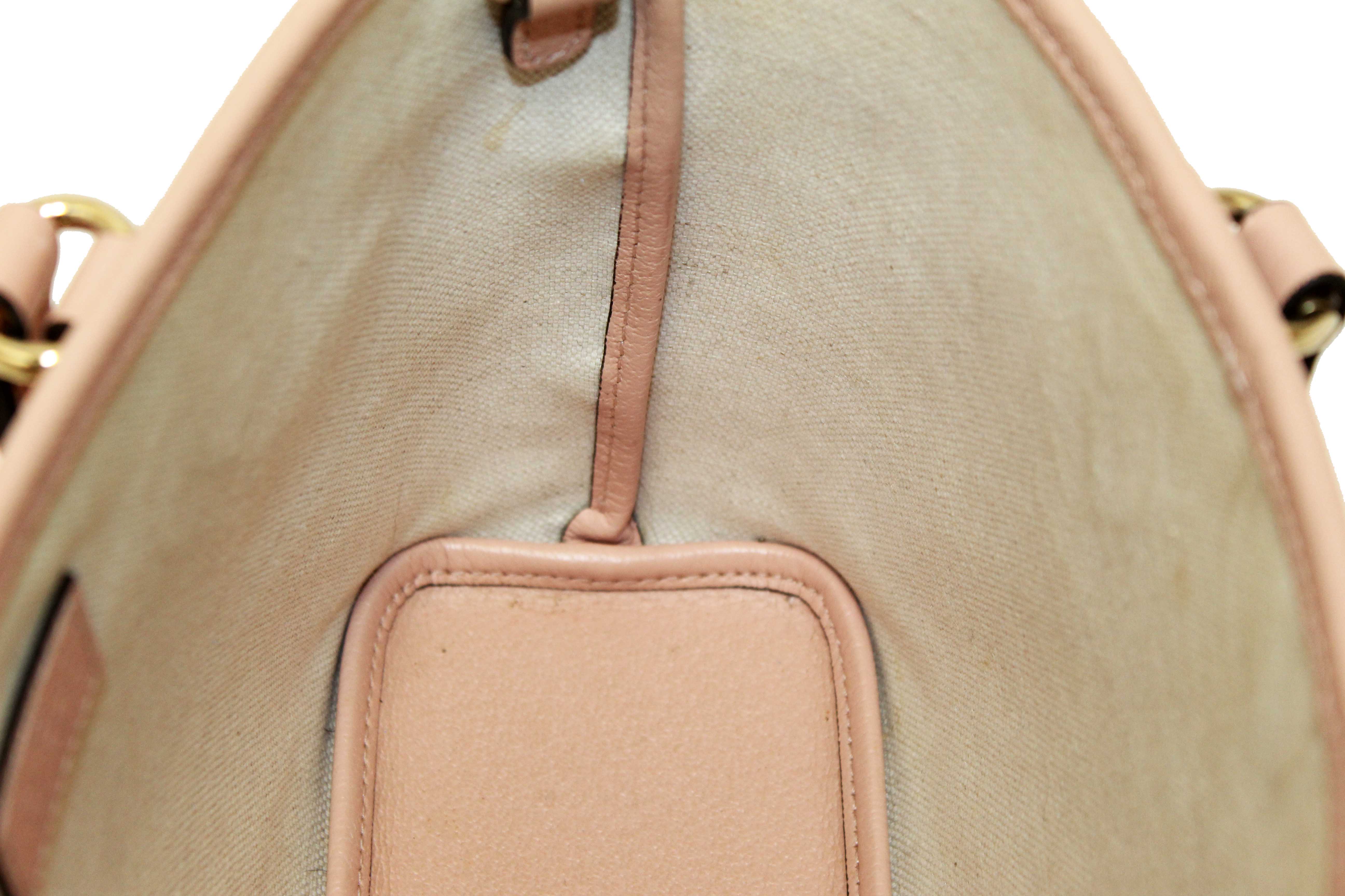 Authentic Gucci Pink And White GG Supreme Ophidia Small Tote Bag 811716