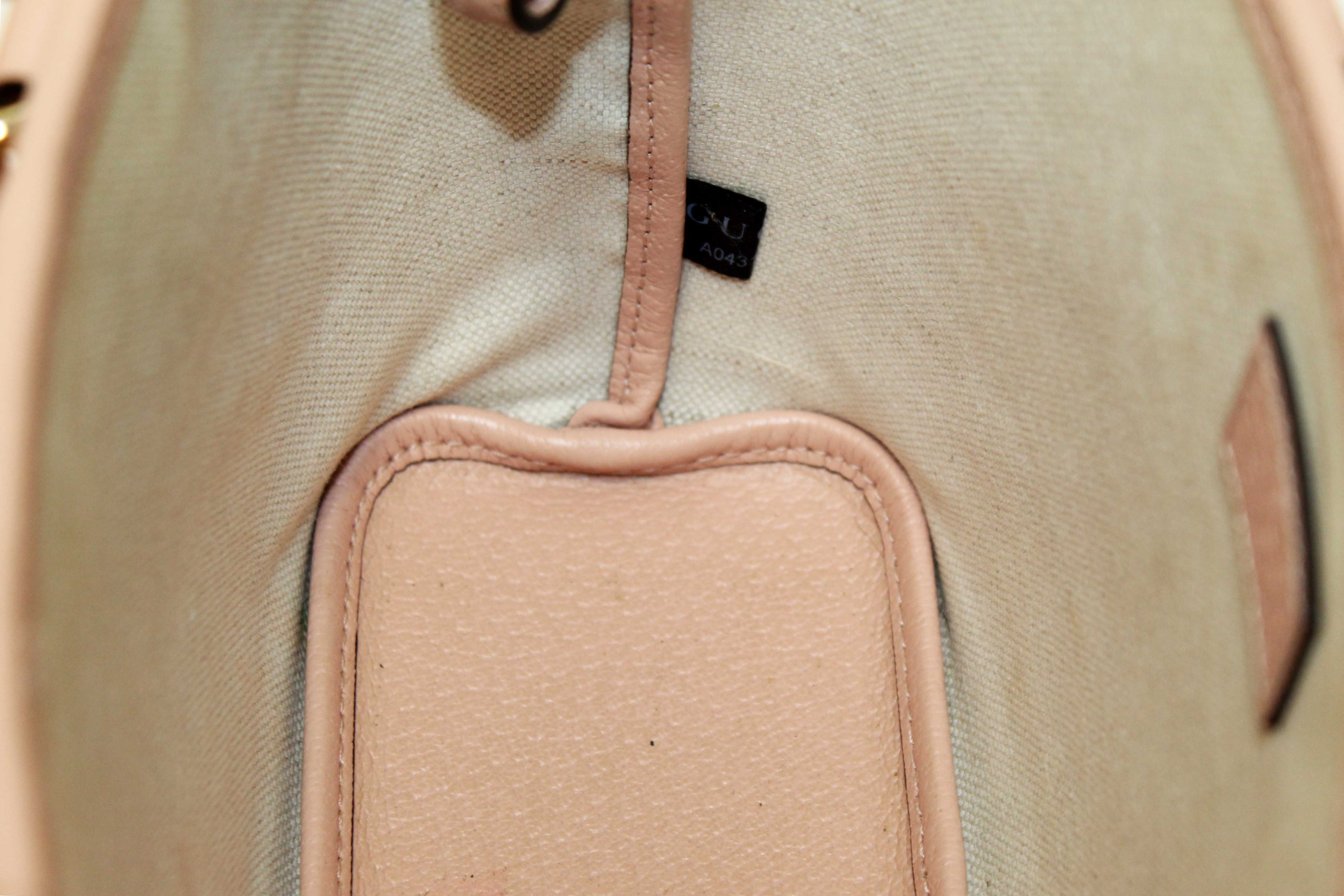 Authentic Gucci Pink And White GG Supreme Ophidia Small Tote Bag 811716