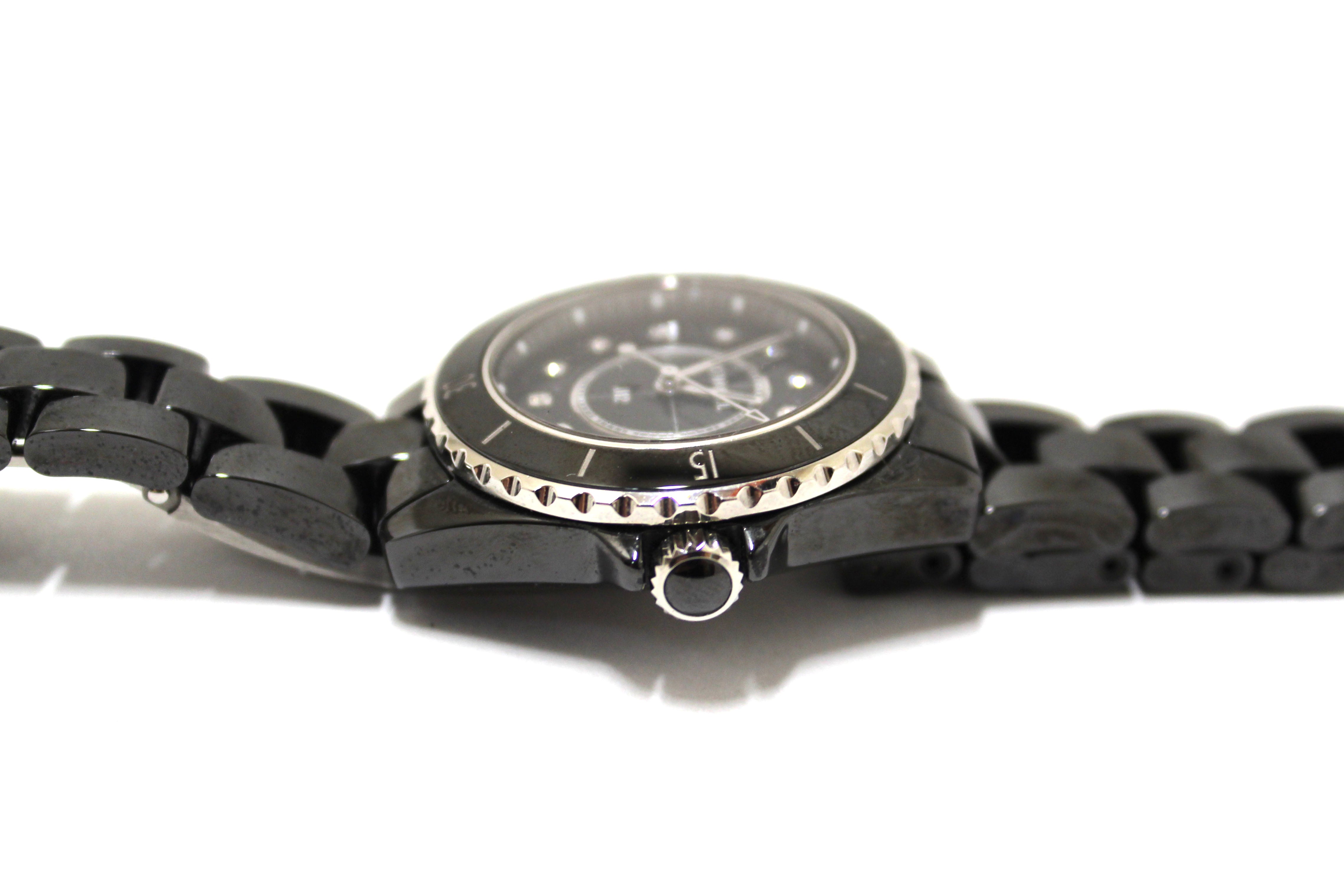 Authentic Chanel Black Ceramic J12 Diamond Quatz Watch 33mm H2422