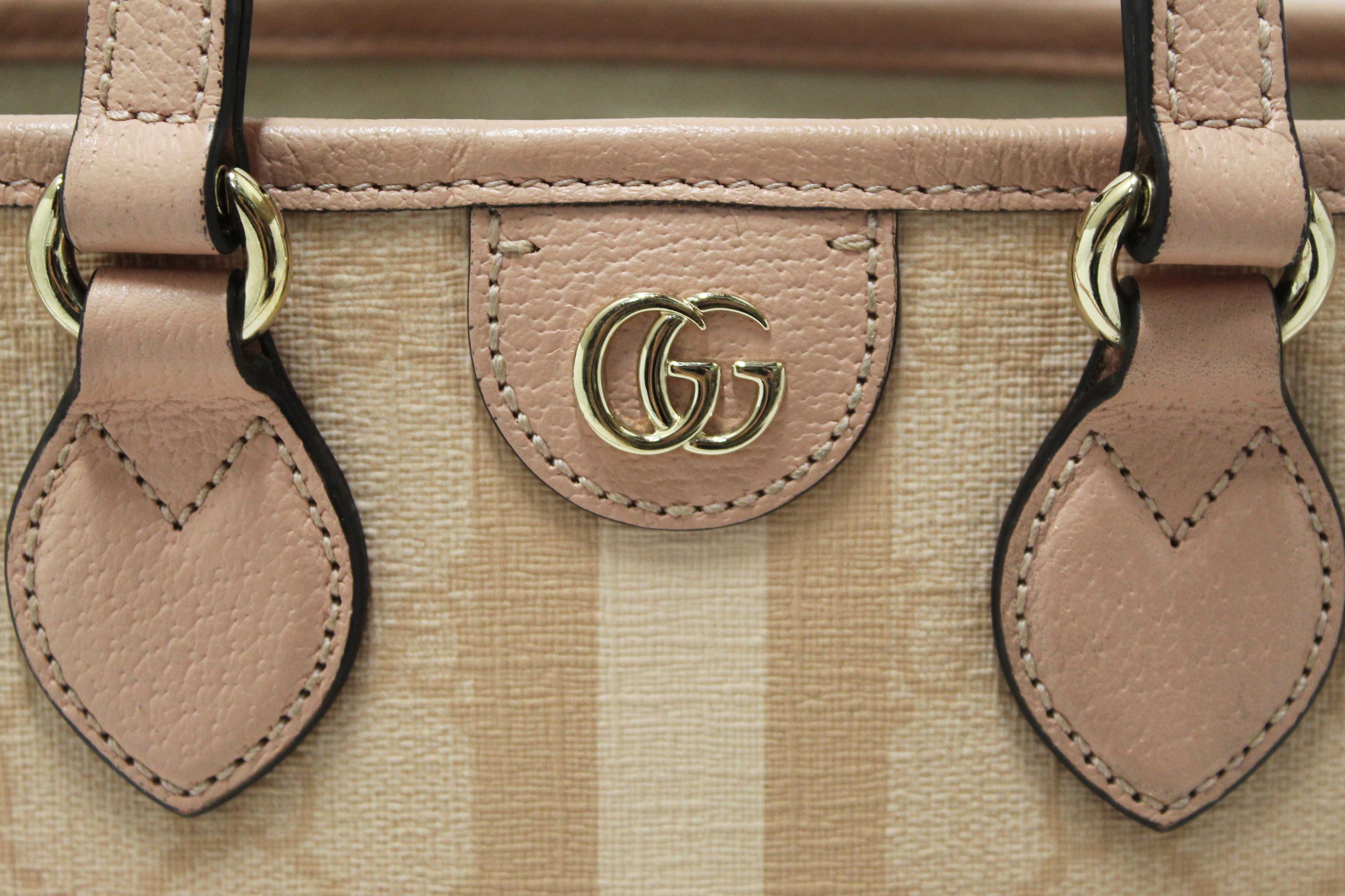 Authentic Gucci Pink And White GG Supreme Ophidia Small Tote Bag 811716