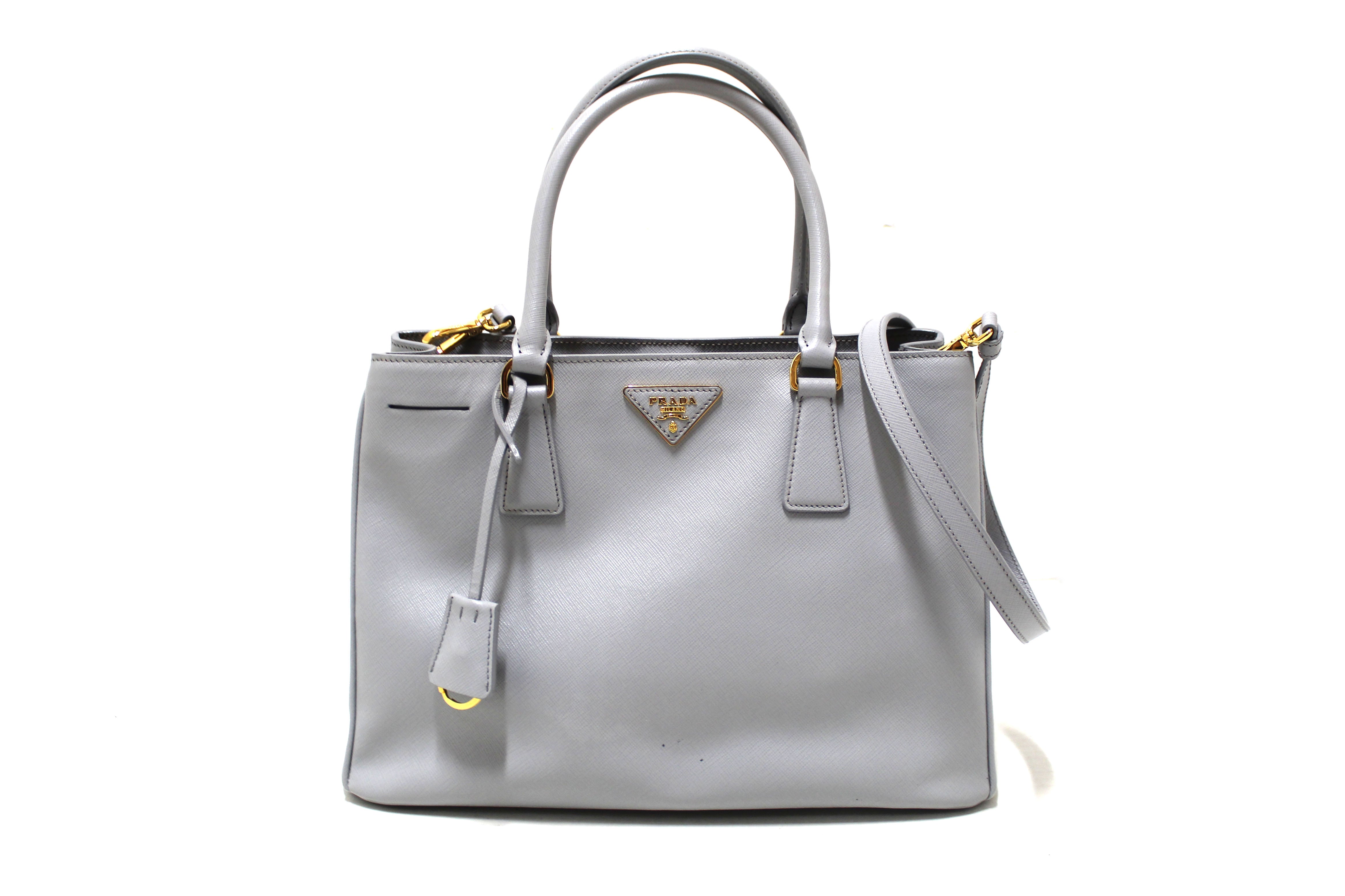 Original Prada Zip Tote Authentic Prada Grey Saffiano Lux Leather