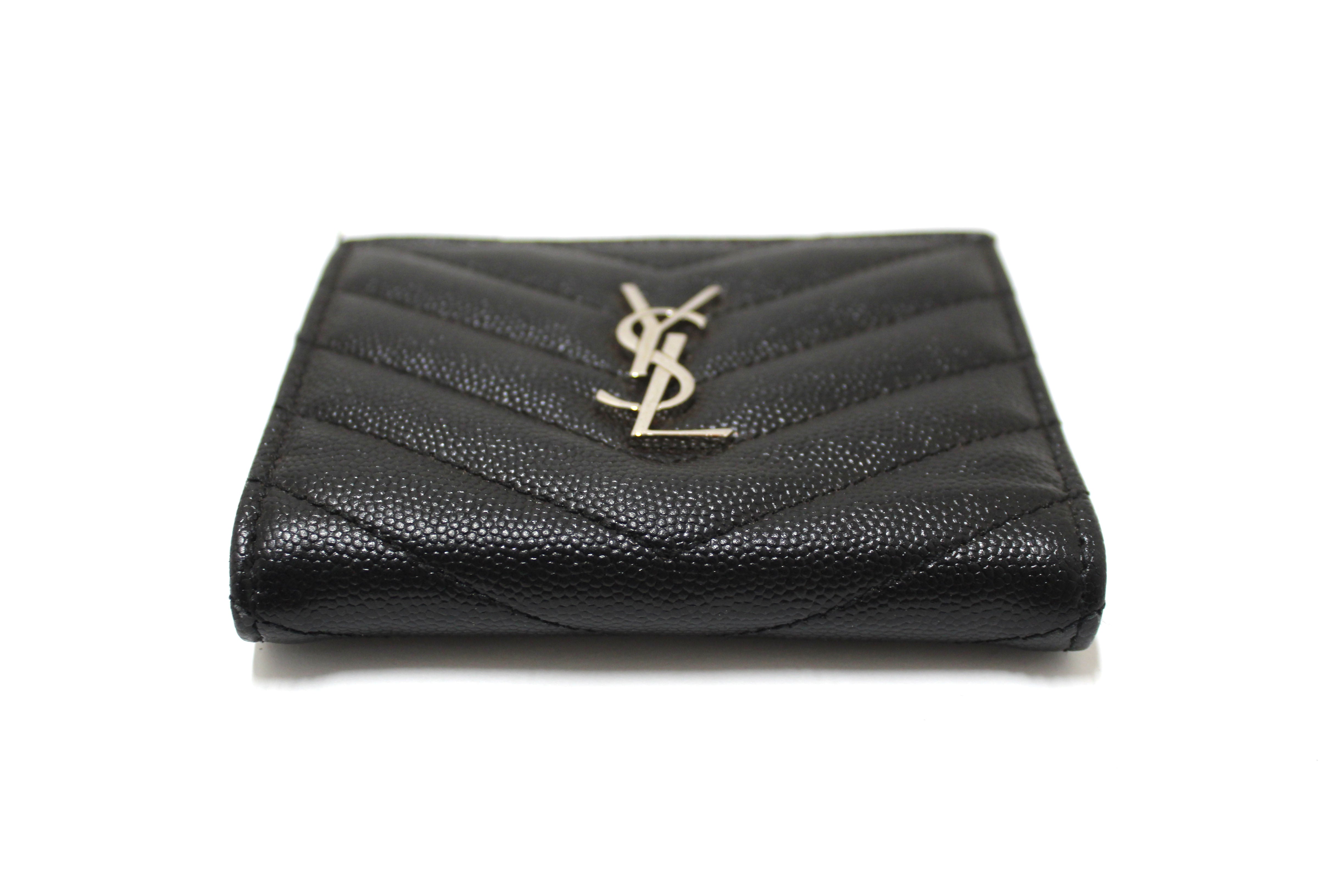 Authentic Saint Laurent Black Matelasse Grain De Poudre Embossed Leather Bi-Fold Wallet