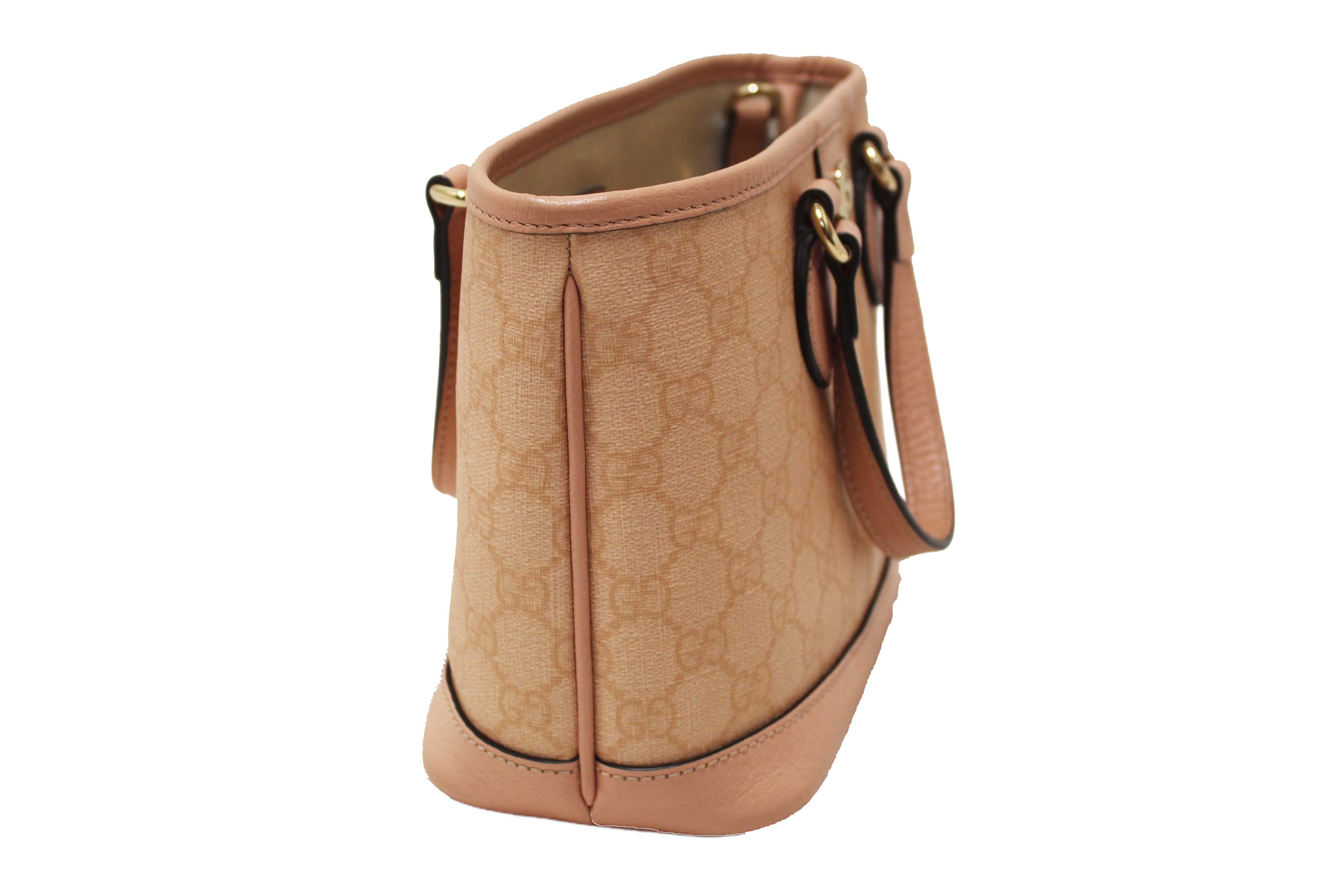 Authentic Gucci Pink And White GG Supreme Ophidia Small Tote Bag 811716