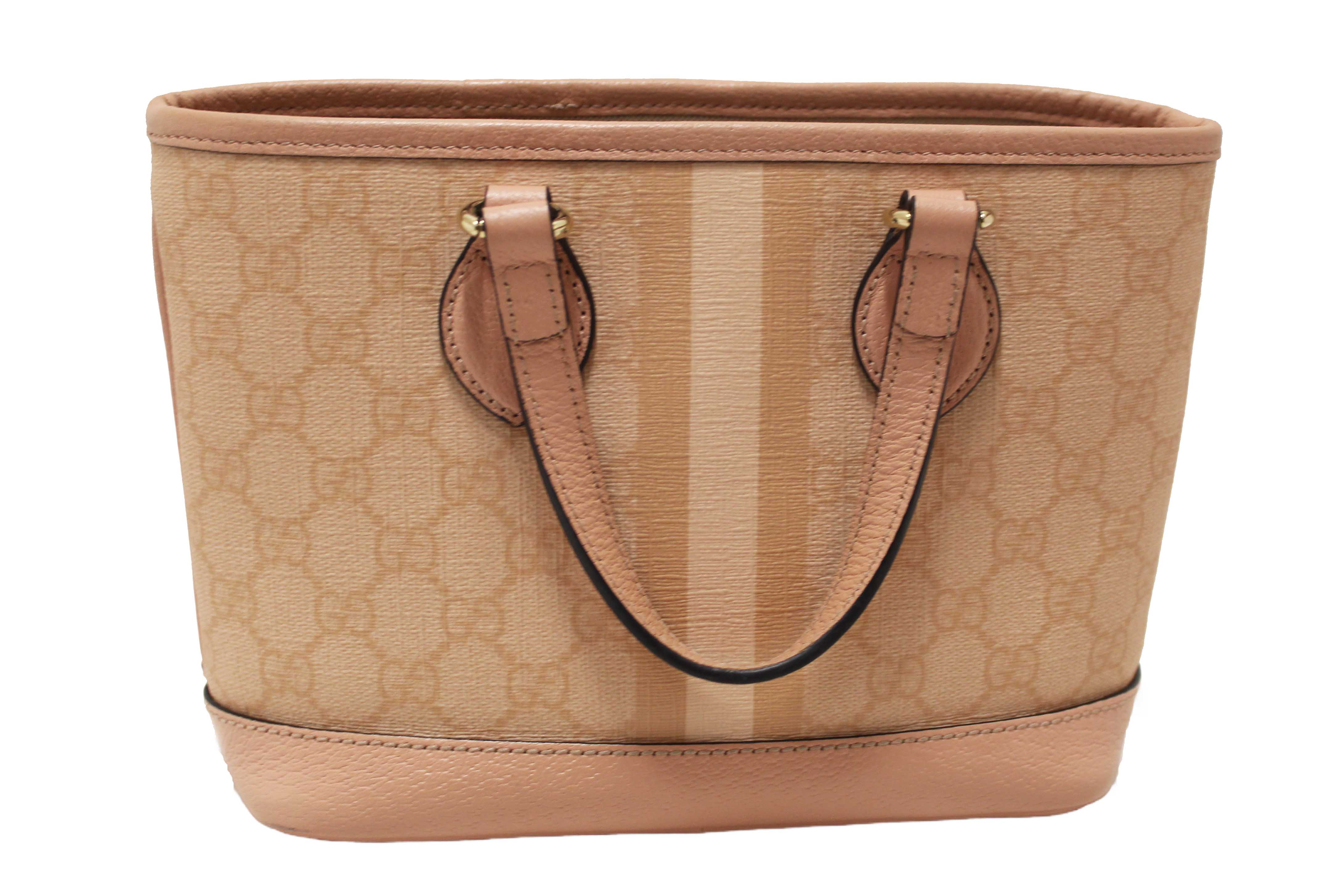 Authentic Gucci Pink And White GG Supreme Ophidia Small Tote Bag 811716