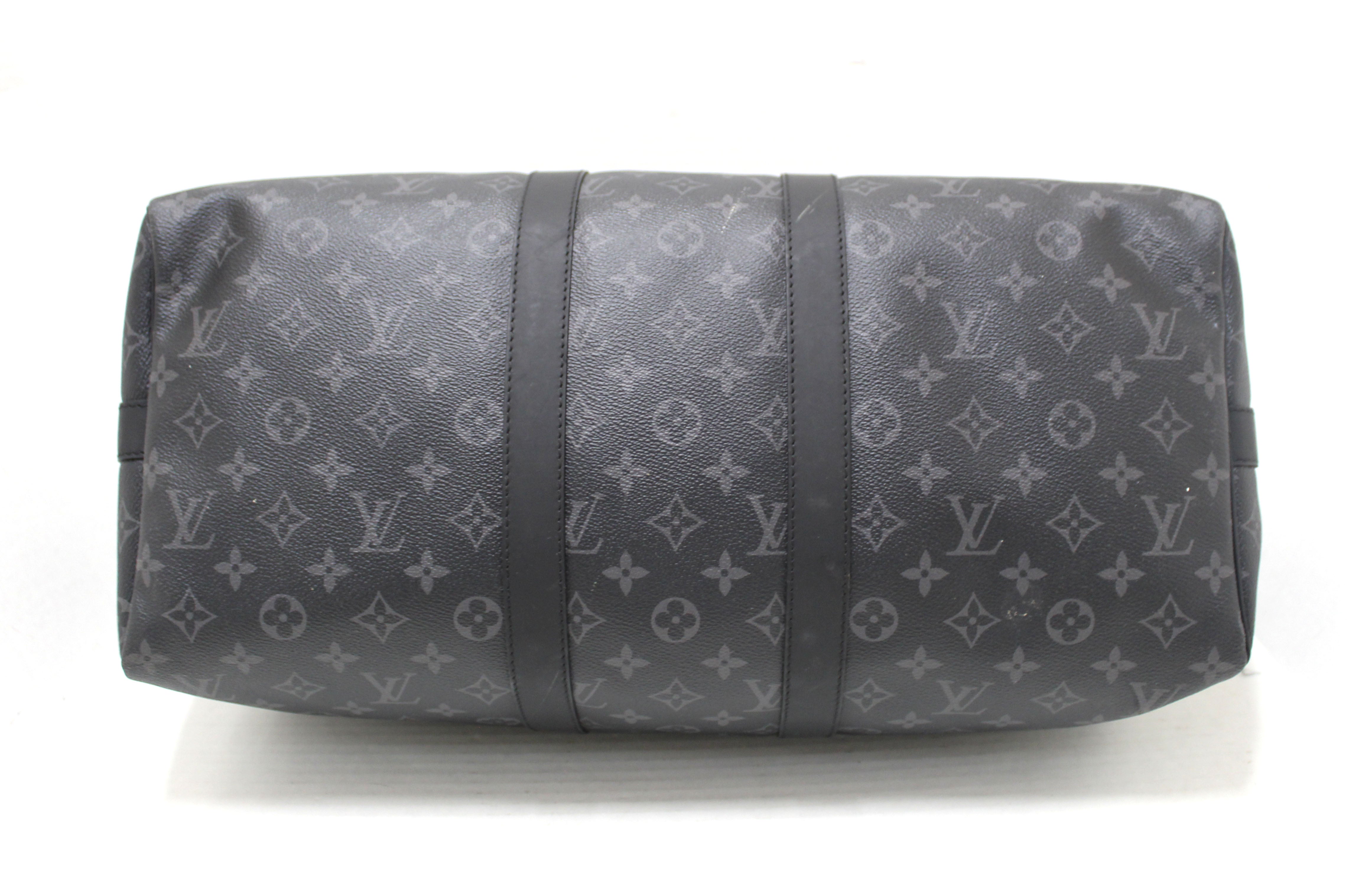 Authentic Louis Vuitton Monogram Eclipse Keepall Bandoulière 45 Travel Bag