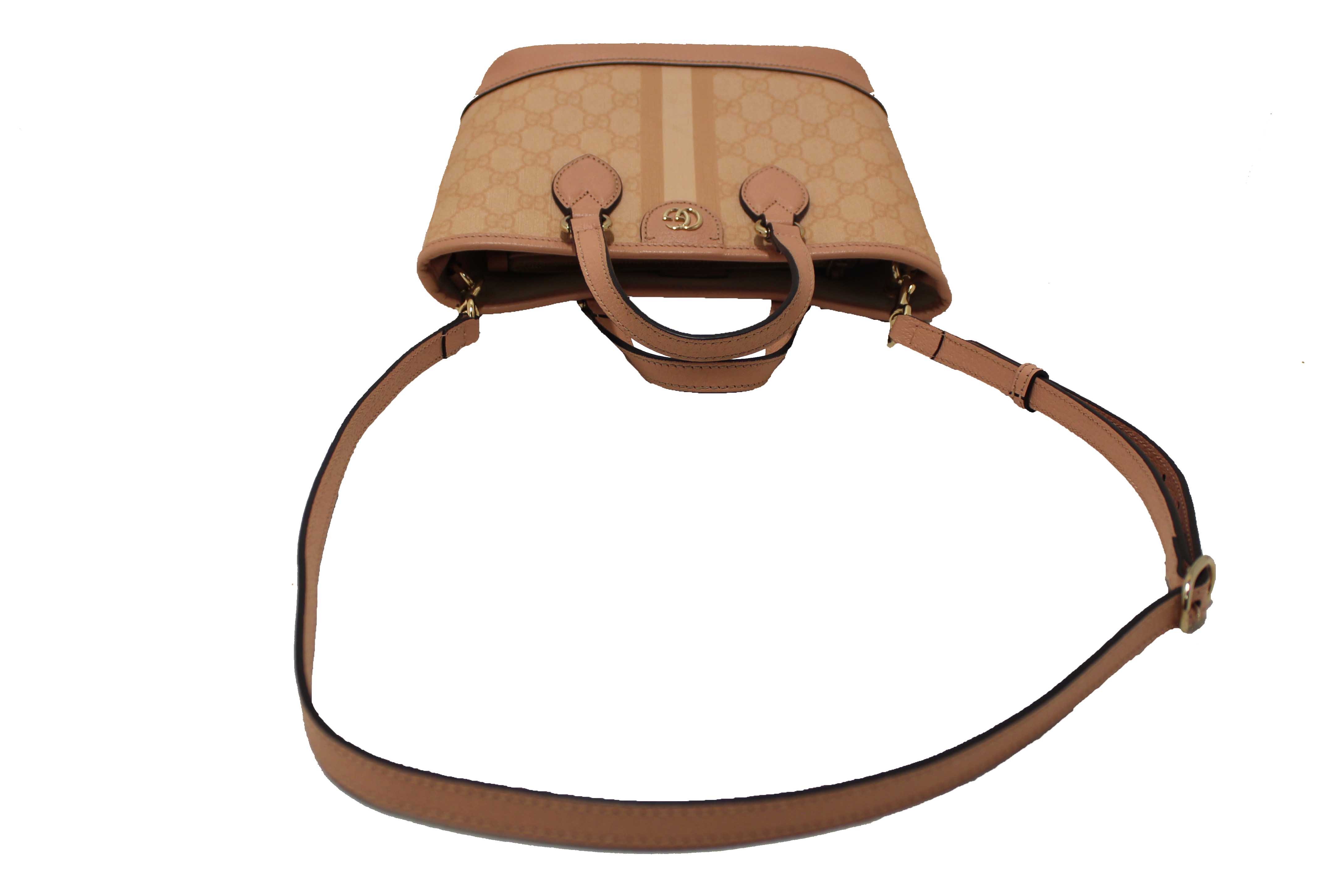 Authentic Gucci Pink And White GG Supreme Ophidia Small Tote Bag 811716