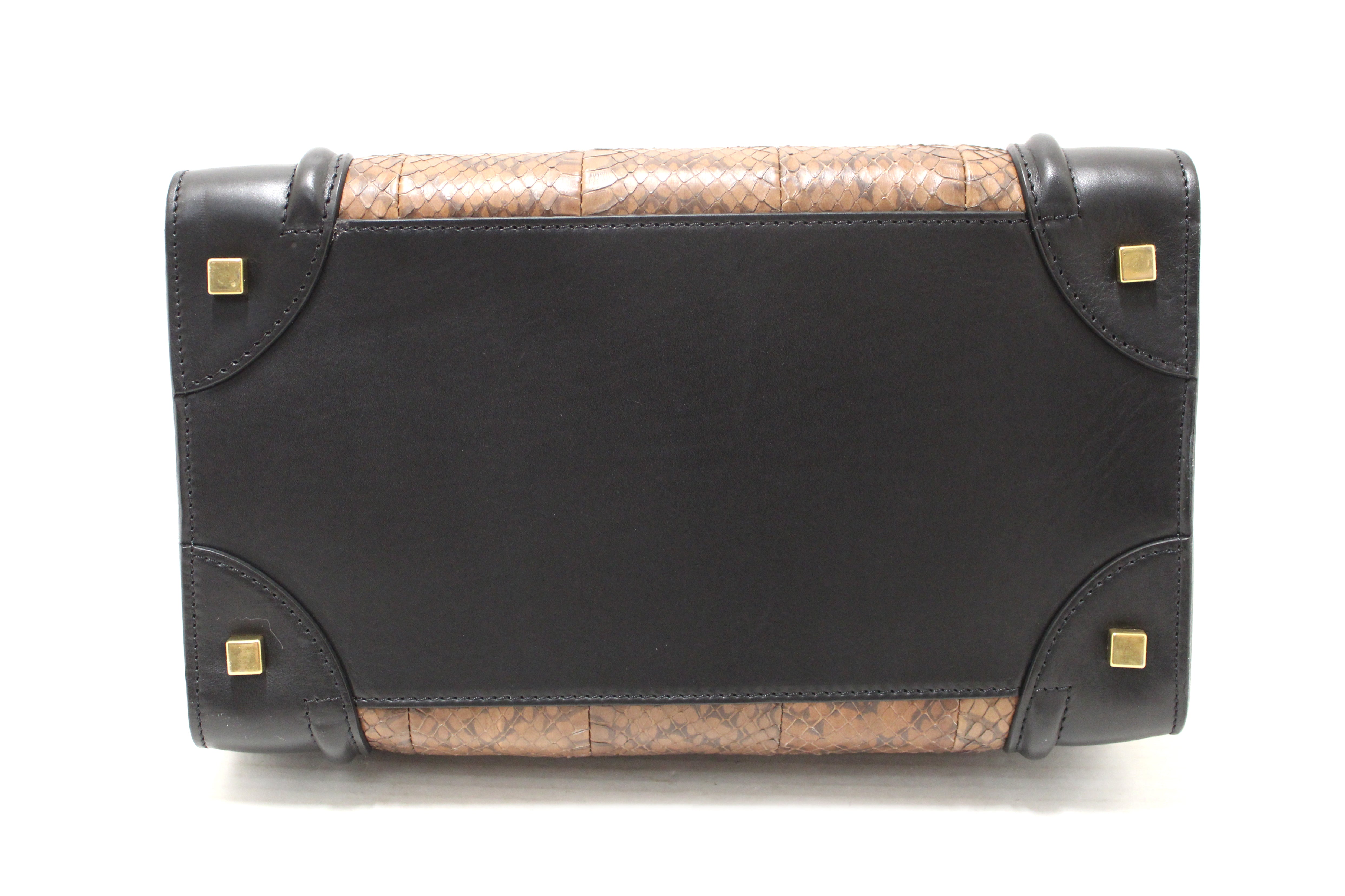 Authentic Celine Large Black/White/Brown Python Tri-Color Luggage Handbag