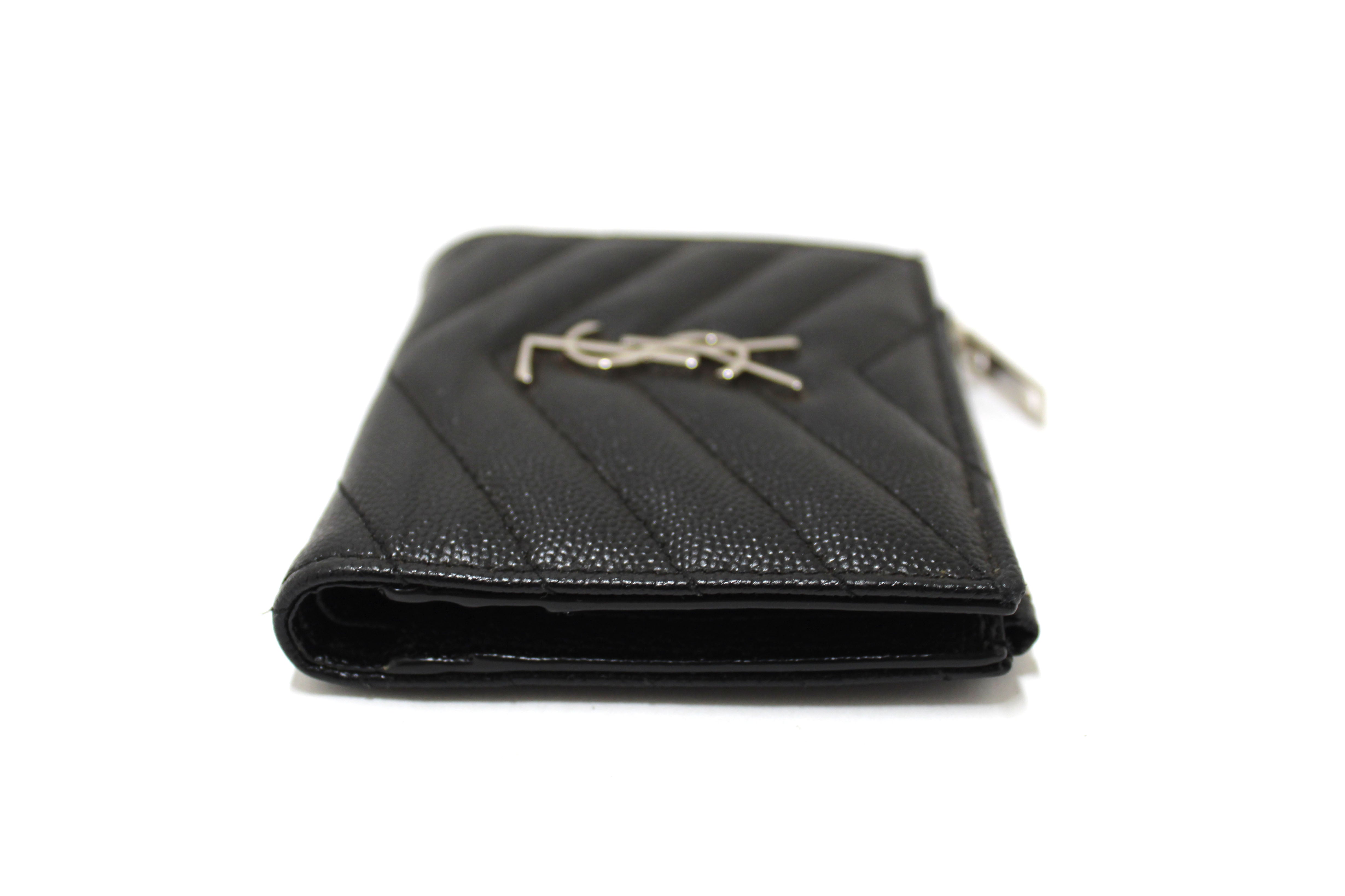 Authentic Saint Laurent Black Matelasse Grain De Poudre Embossed Leather Bi-Fold Wallet