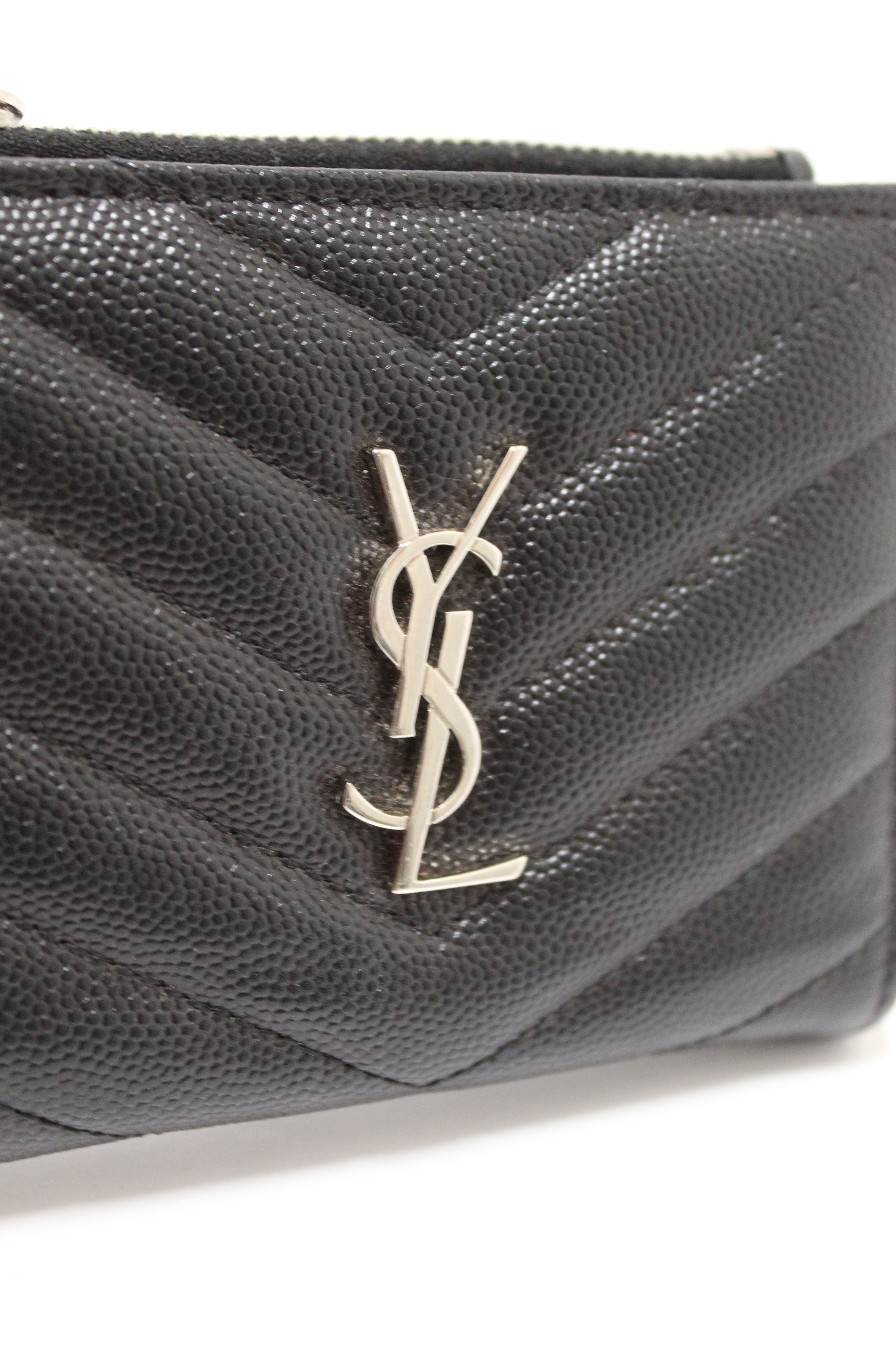 Authentic Saint Laurent Black Matelasse Grain De Poudre Embossed Leather Bi-Fold Wallet