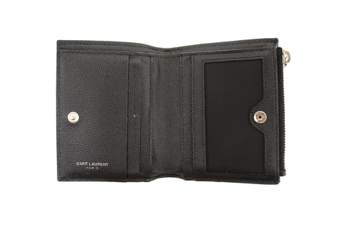 Authentic Saint Laurent Black Matelasse Grain De Poudre Embossed Leather Bi-Fold Wallet