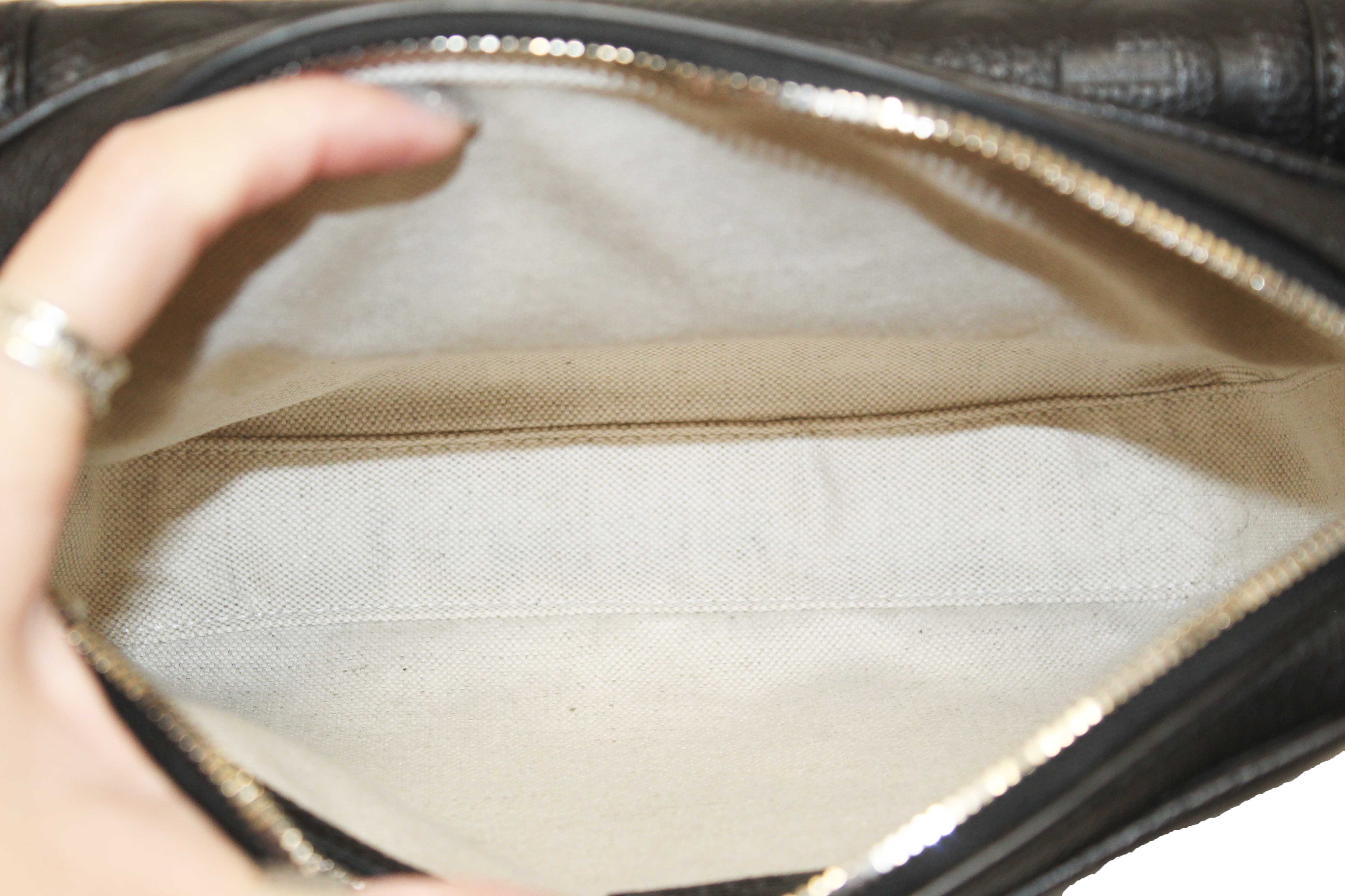 Authentic Gucci Black GG Jumbo Leather Small Crossbody Bag 794088