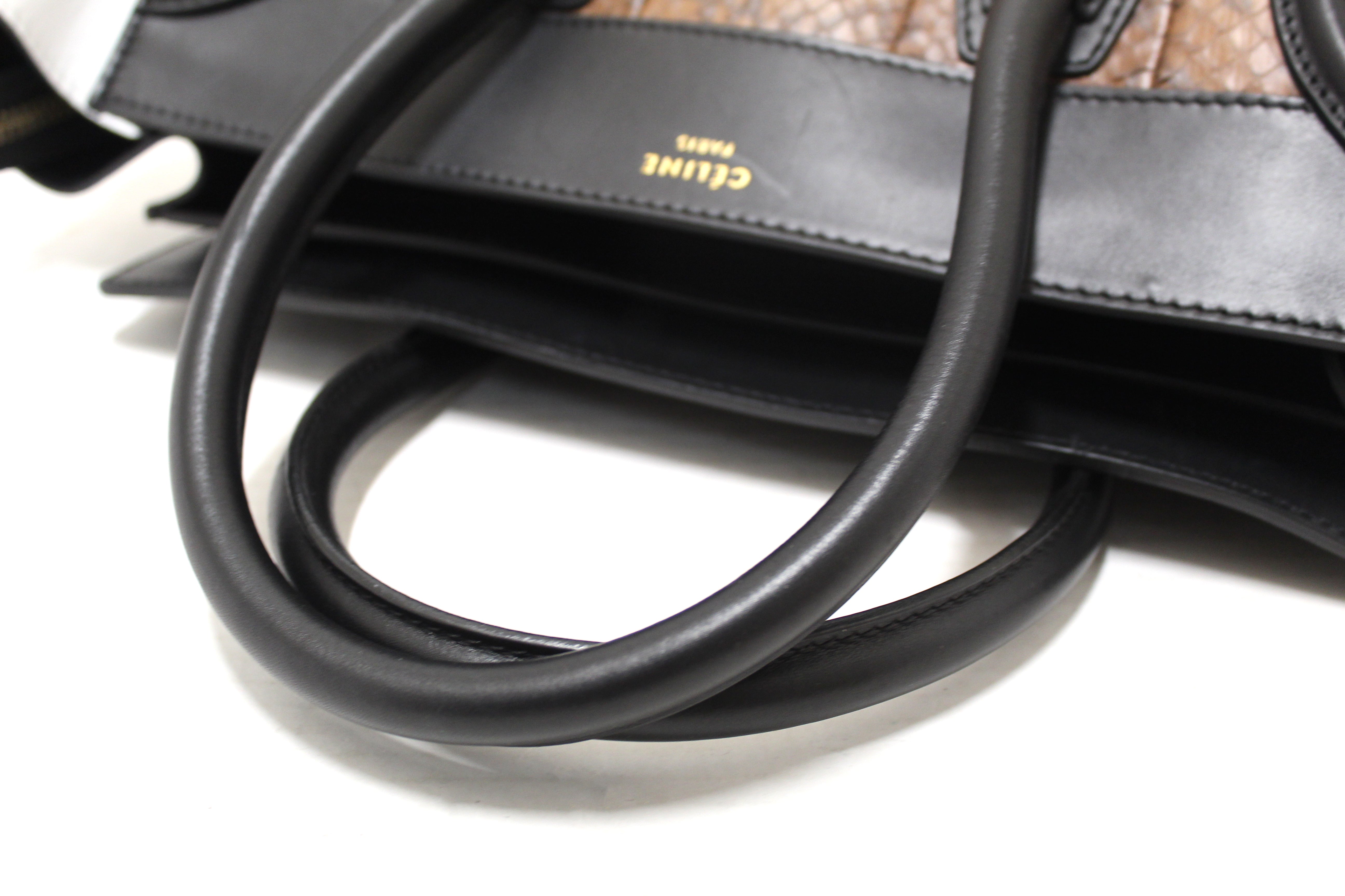 Authentic Celine Large Black/White/Brown Python Tri-Color Luggage Handbag