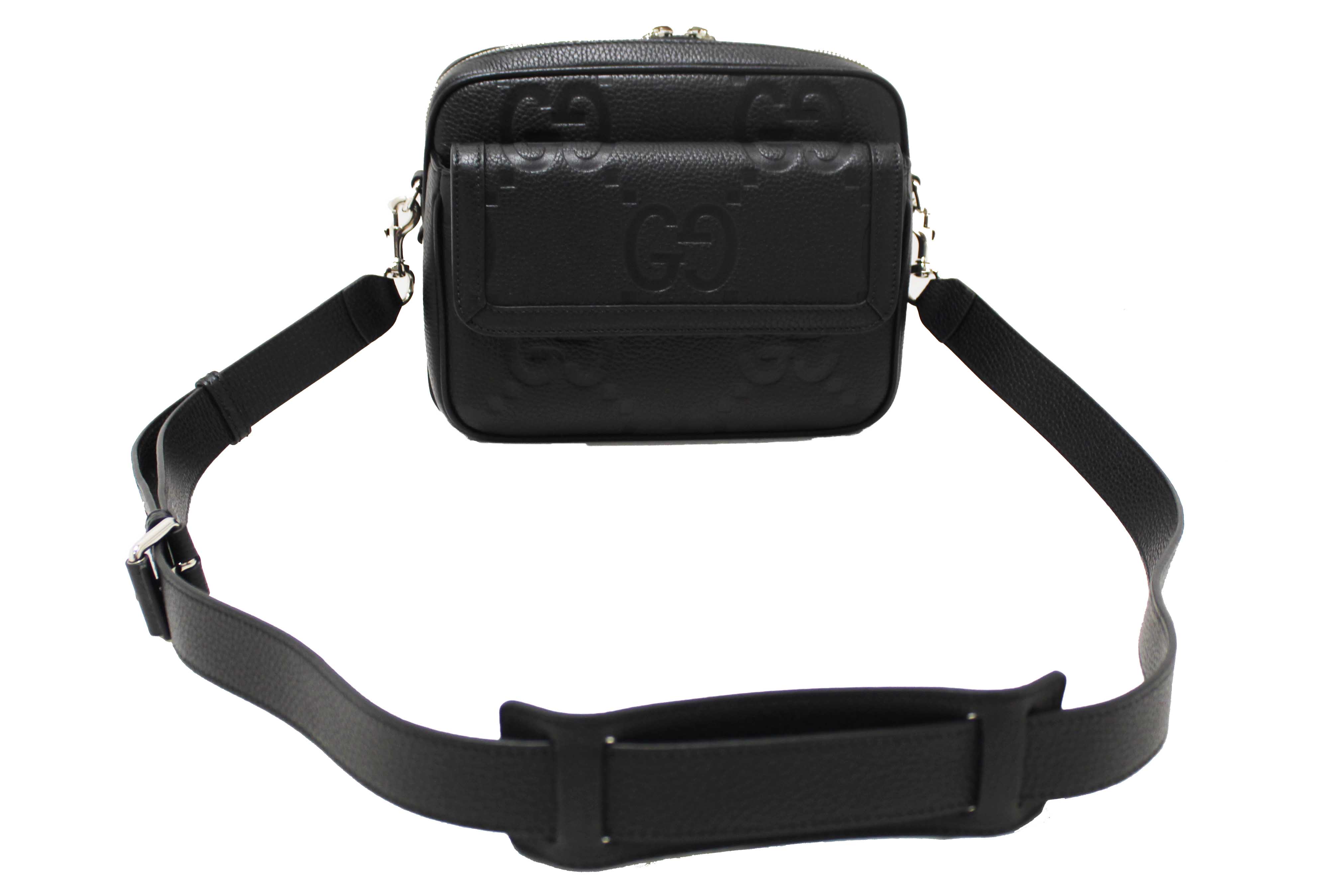 Authentic Gucci Black GG Jumbo Leather Small Crossbody Bag 794088
