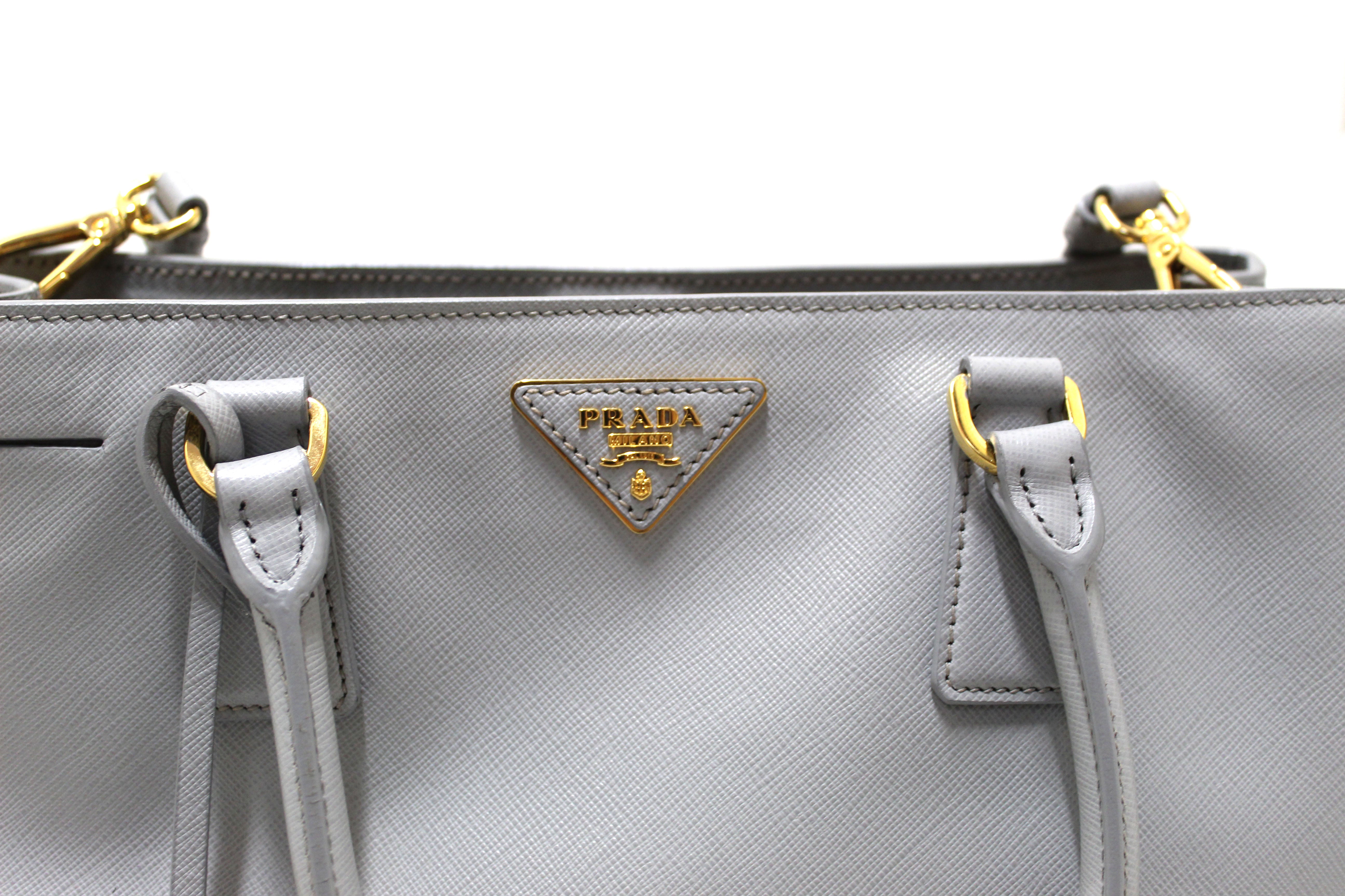 Authentic Prada Grey Saffiano Lux Leather Galleria Large Tote Bag