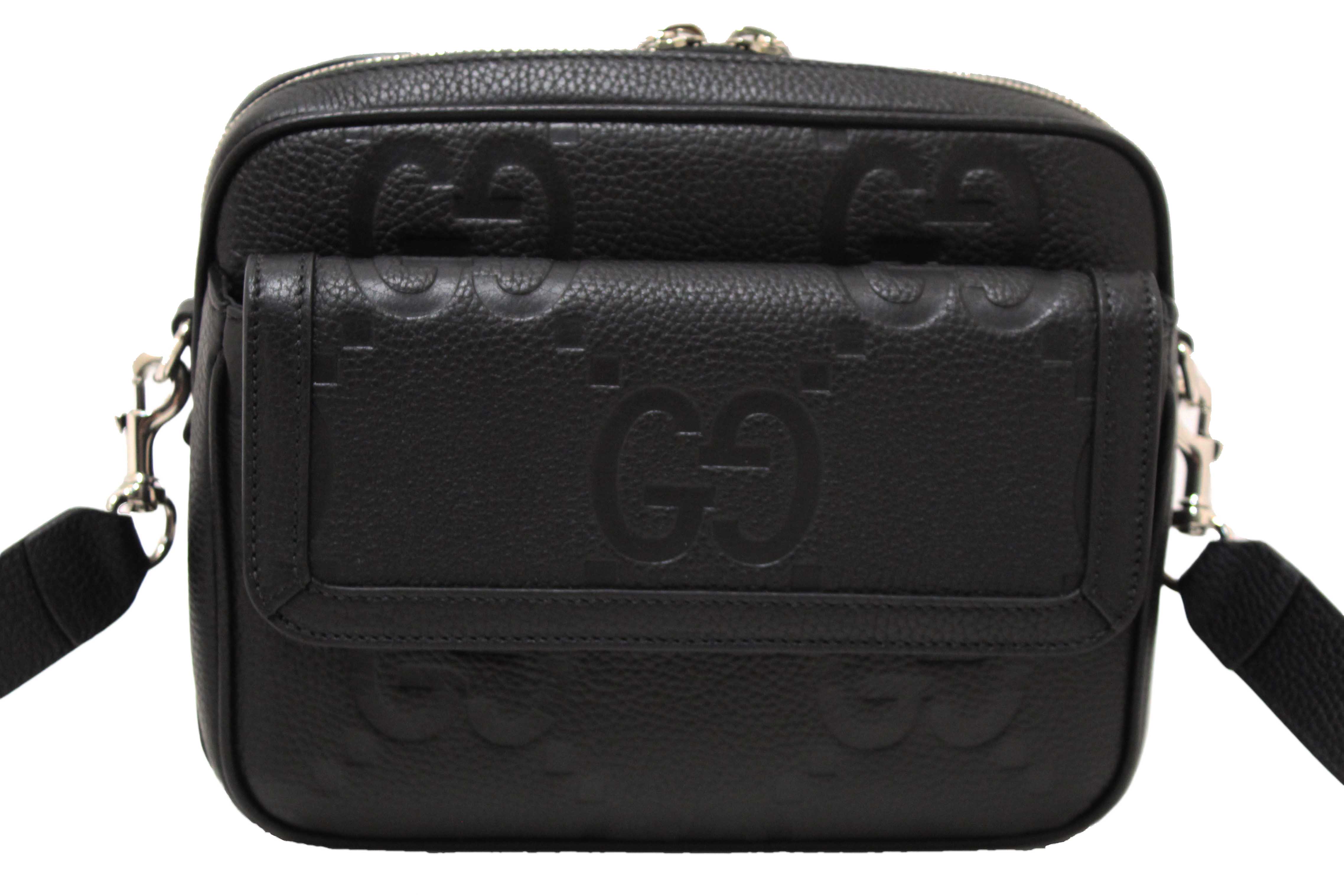 Authentic Gucci Black GG Jumbo Leather Small Crossbody Bag 794088