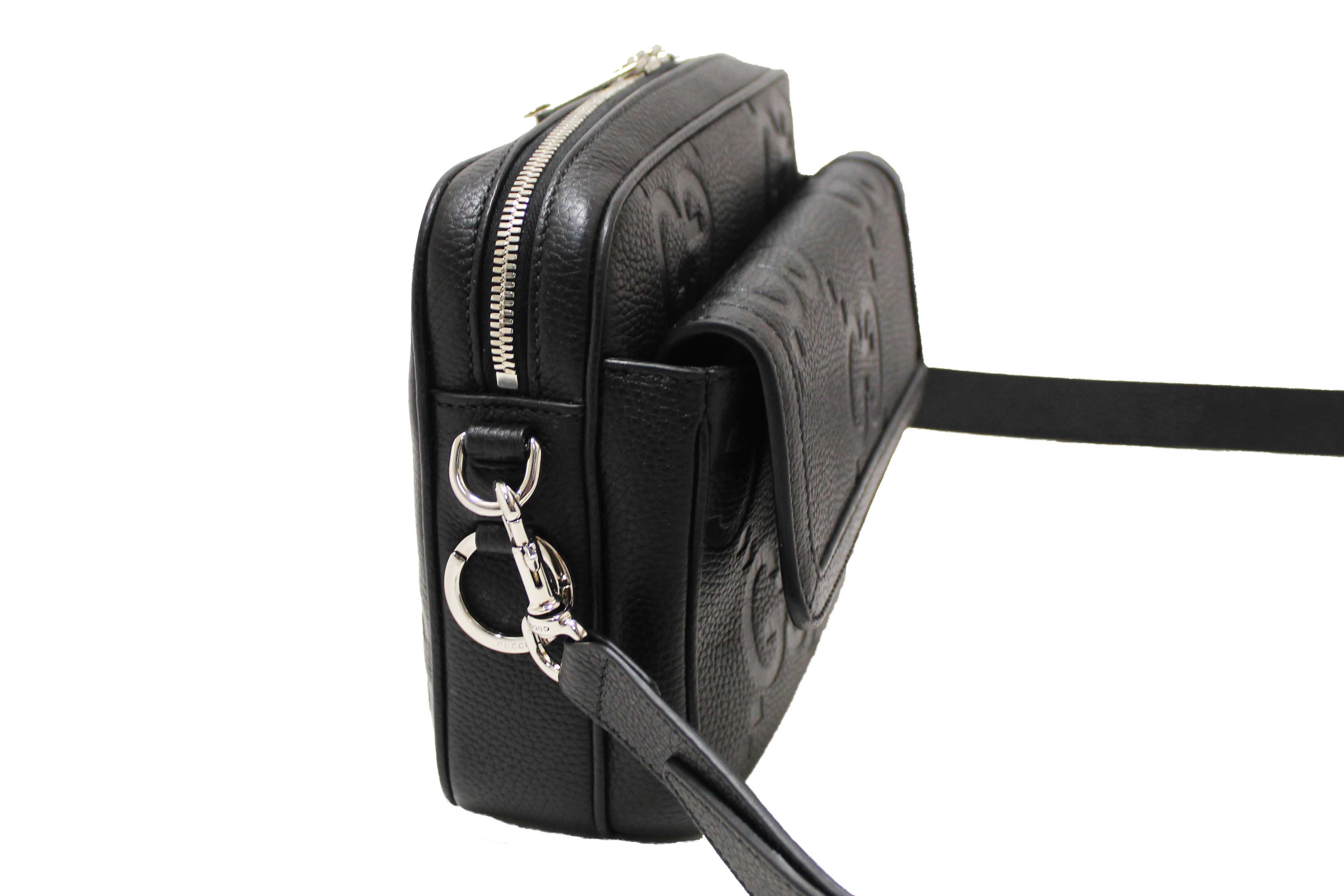 Authentic Gucci Black GG Jumbo Leather Small Crossbody Bag 794088