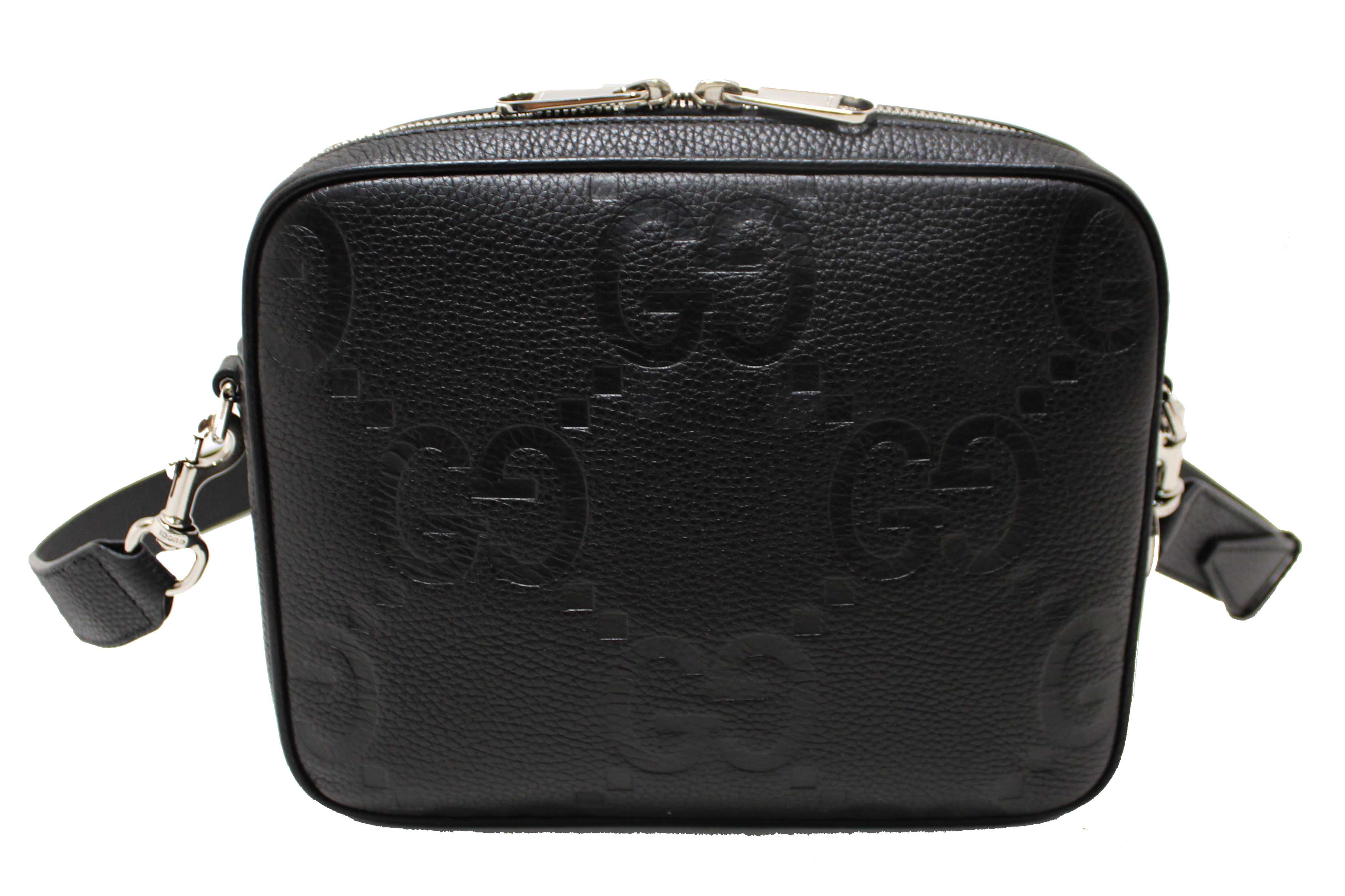 Authentic Gucci Black GG Jumbo Leather Small Crossbody Bag 794088