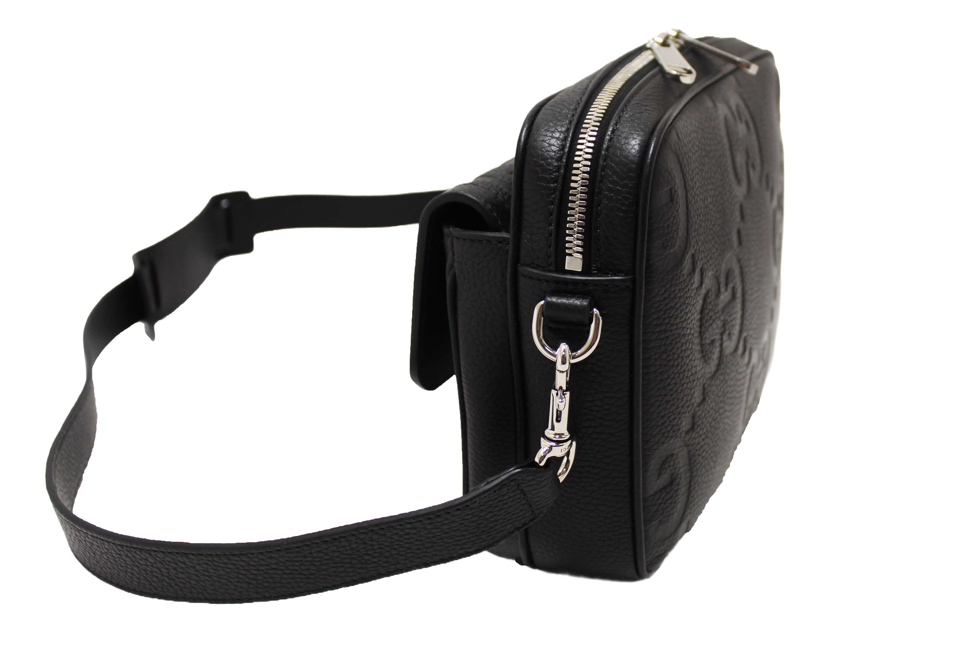 Authentic Gucci Black GG Jumbo Leather Small Crossbody Bag 794088