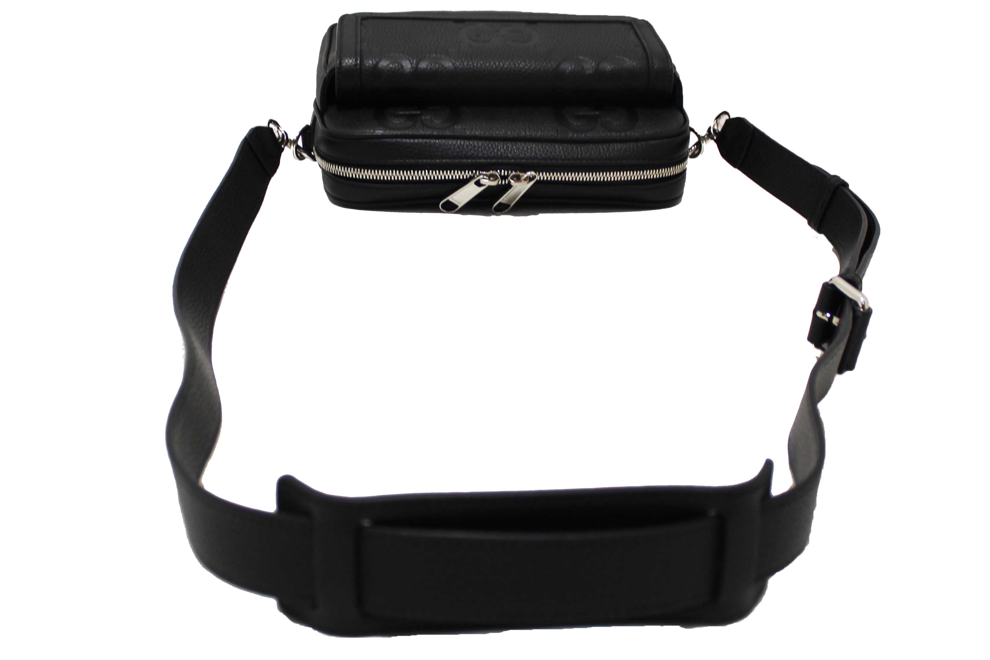 Authentic Gucci Black GG Jumbo Leather Small Crossbody Bag 794088