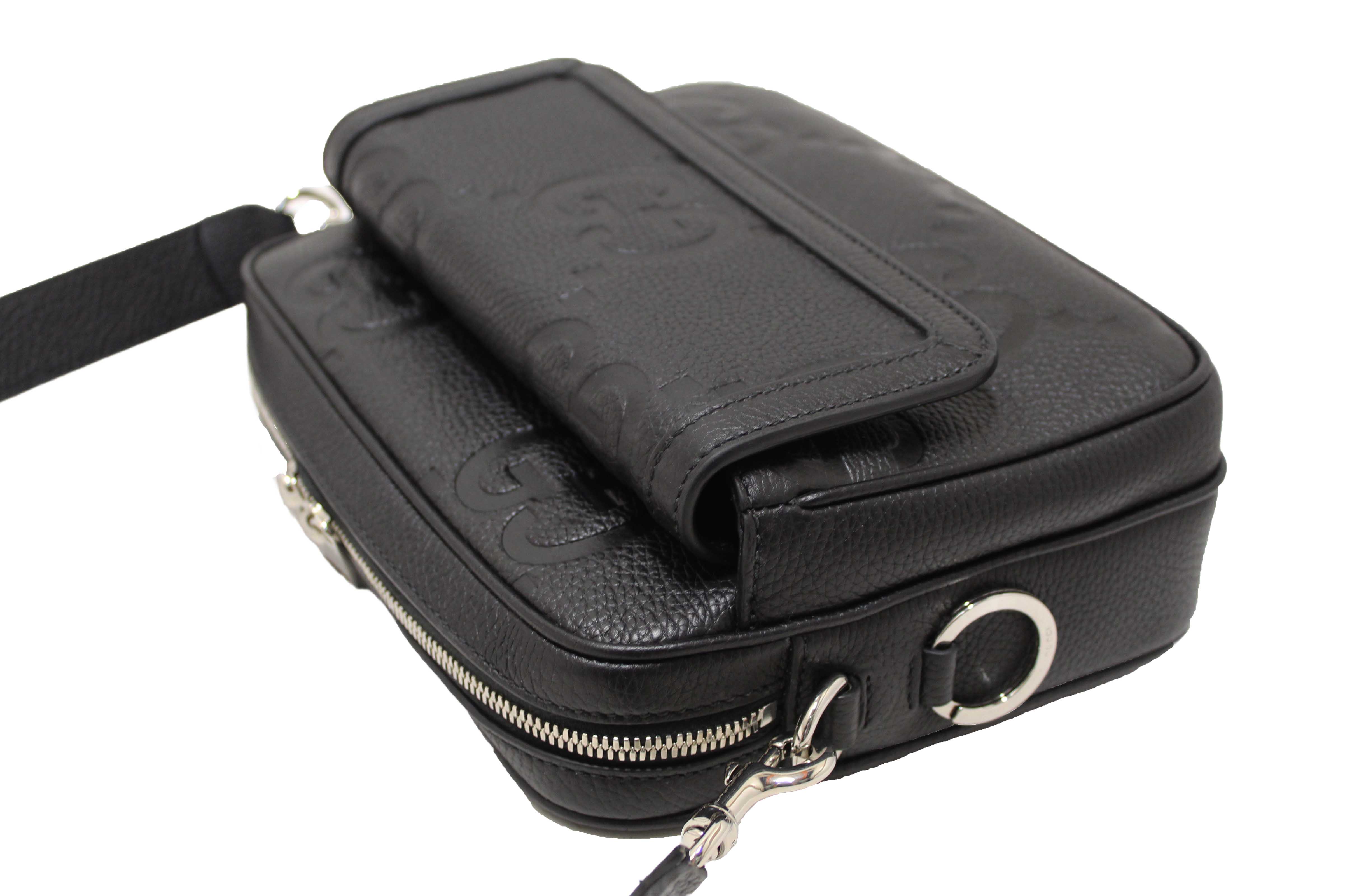 Authentic Gucci Black GG Jumbo Leather Small Crossbody Bag 794088