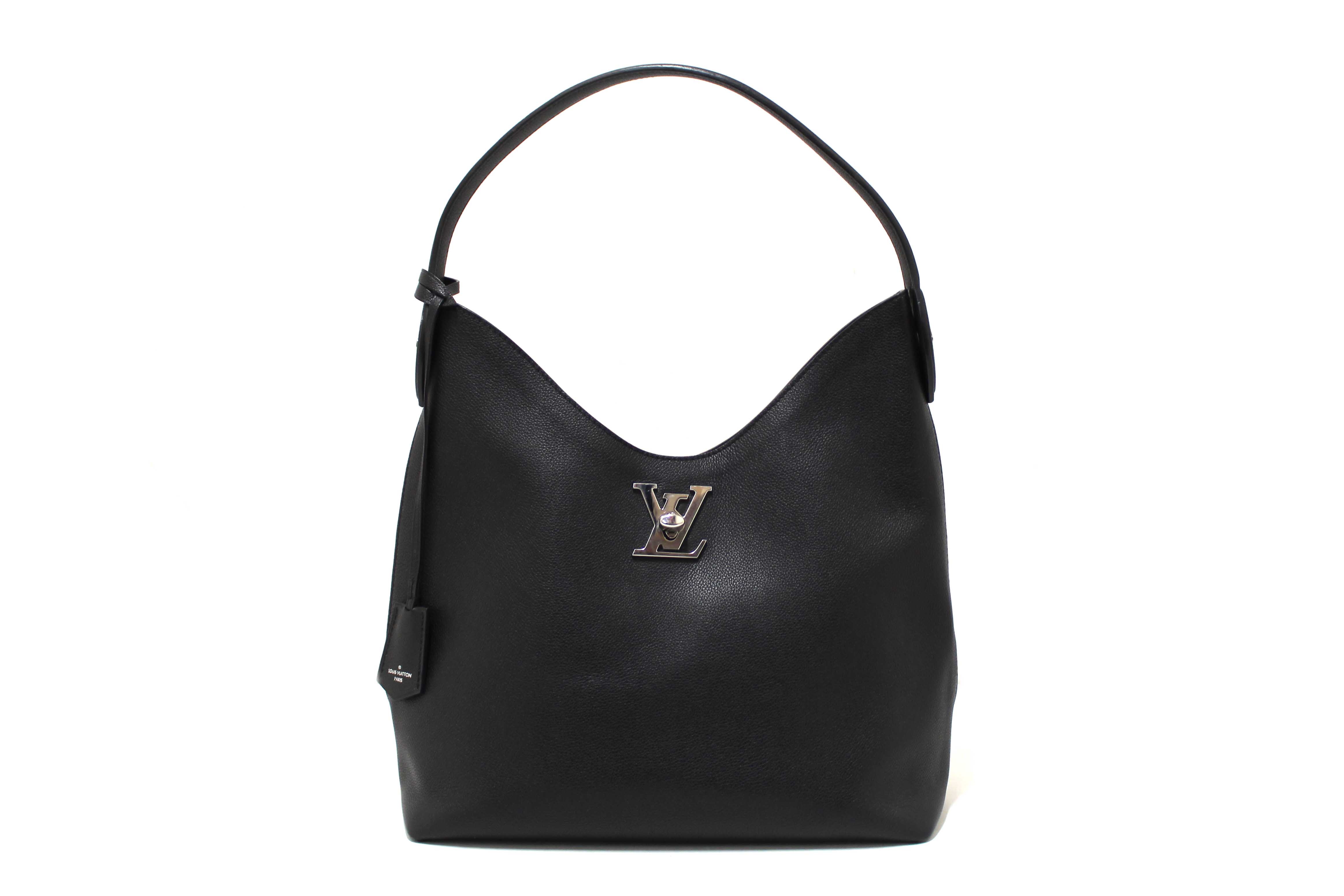 Authentic Louis Vuitton Black Grained Calf Leather Lockme Hobo Bag