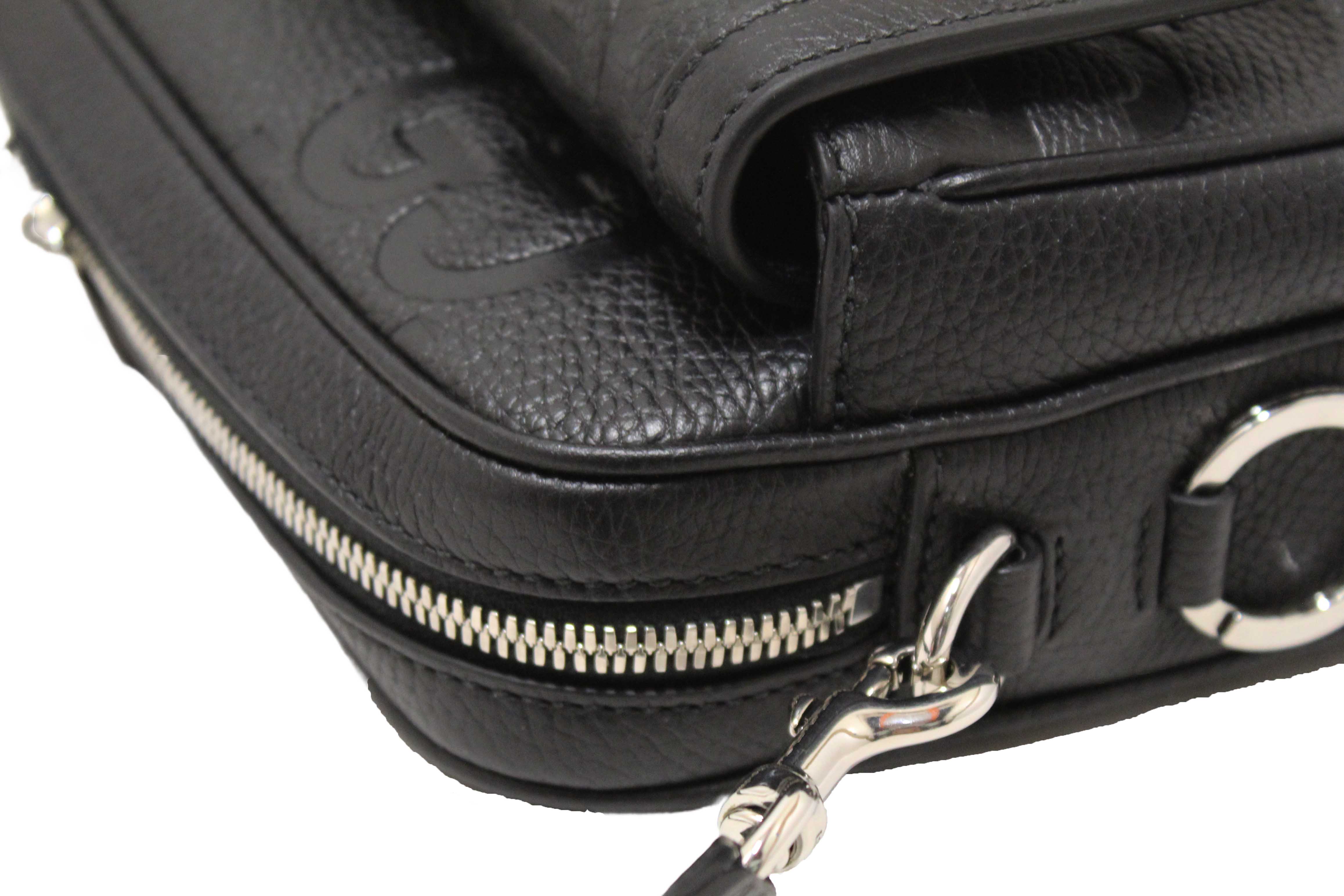 Authentic Gucci Black GG Jumbo Leather Small Crossbody Bag 794088