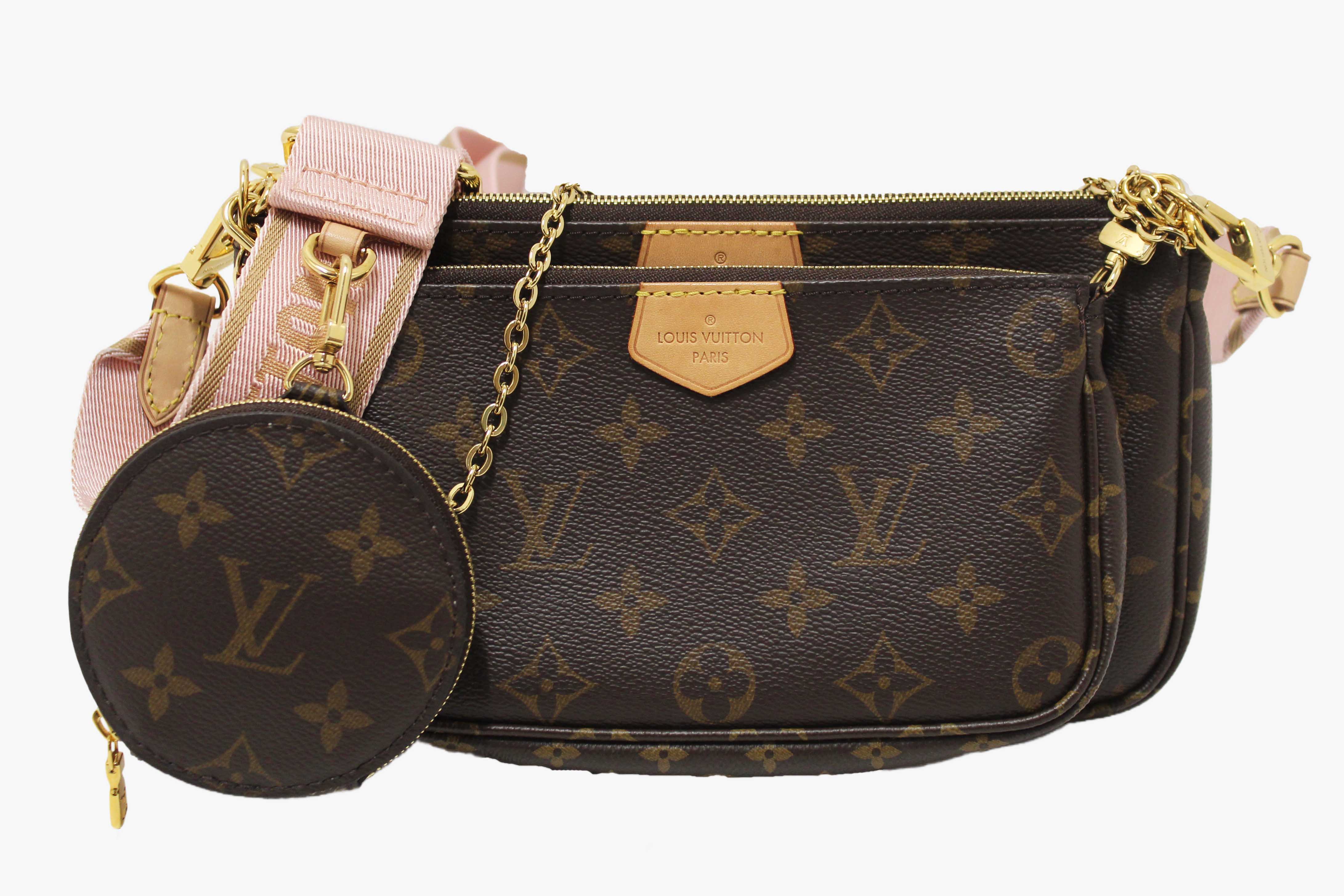 Authentic Louis Vuitton Classic Monogram Pink Strap Multi-Pochette Accessoires Bag