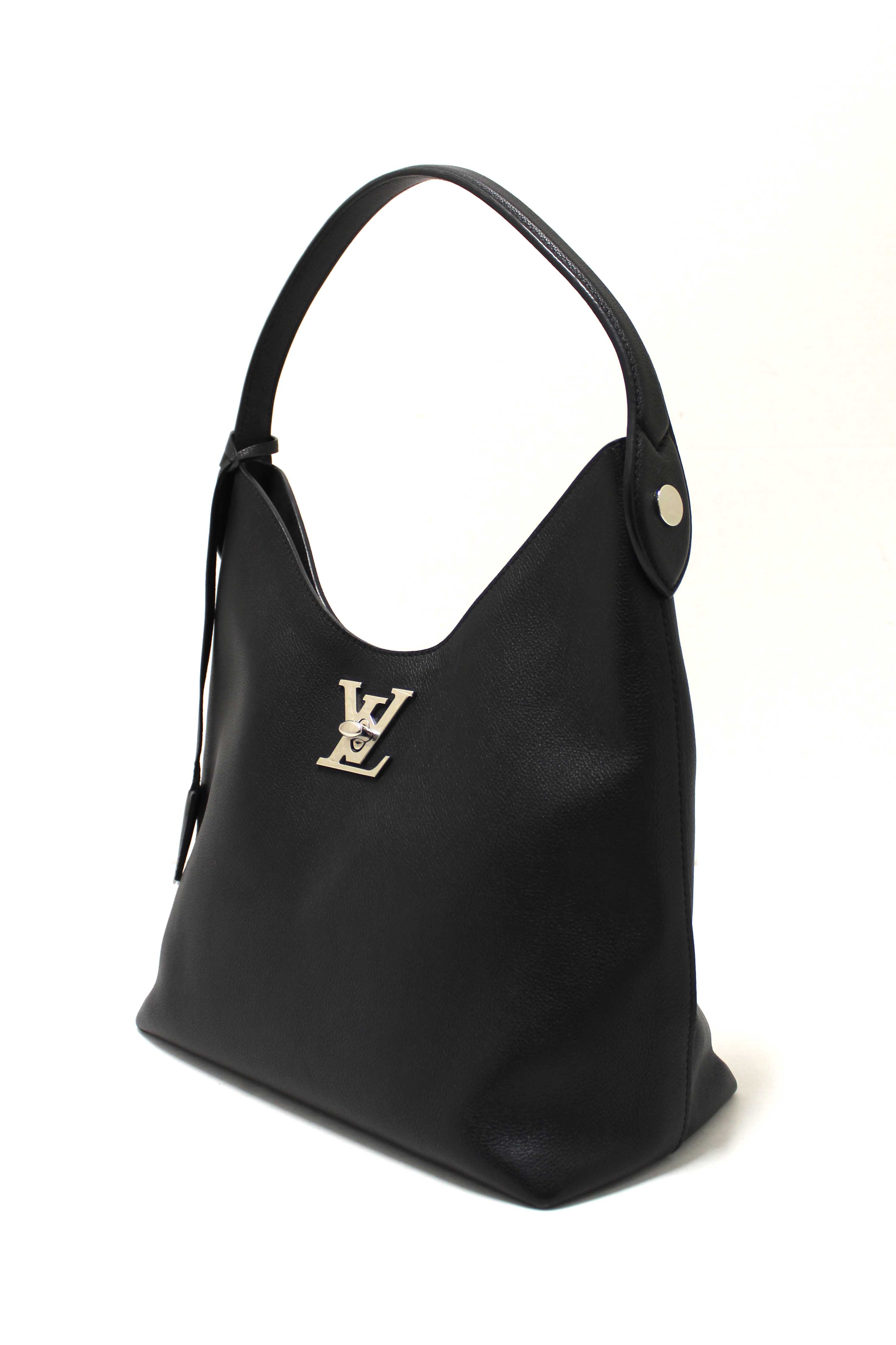 Authentic Louis Vuitton Black Grained Calf Leather Lockme Hobo Bag