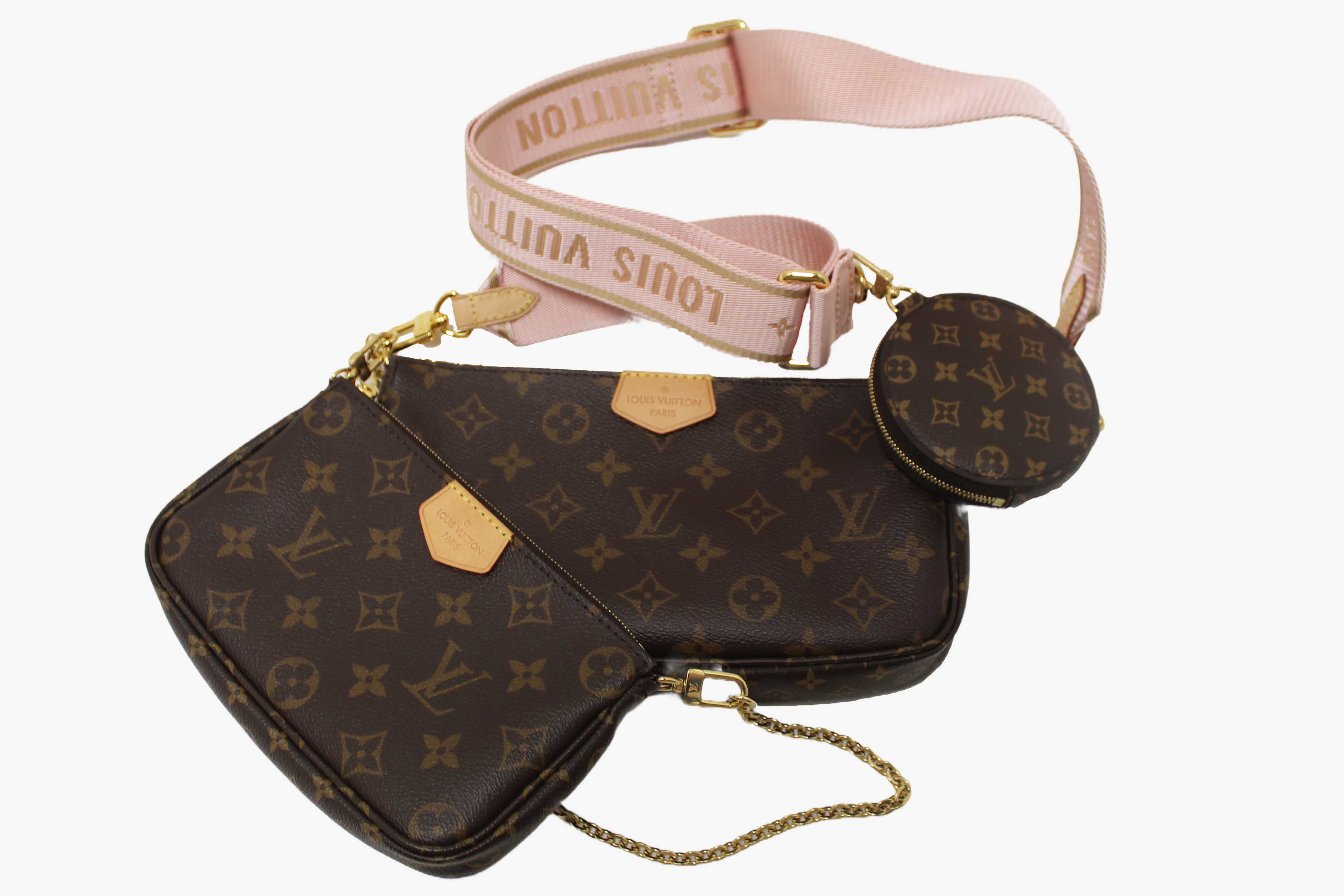 Authentic Louis Vuitton Classic Monogram Pink Strap Multi-Pochette Accessoires Bag