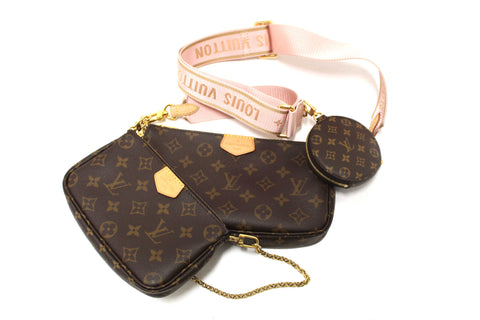 Authentic Louis Vuitton Classic Monogram Pink Strap Multi-Pochette Accessoires Bag