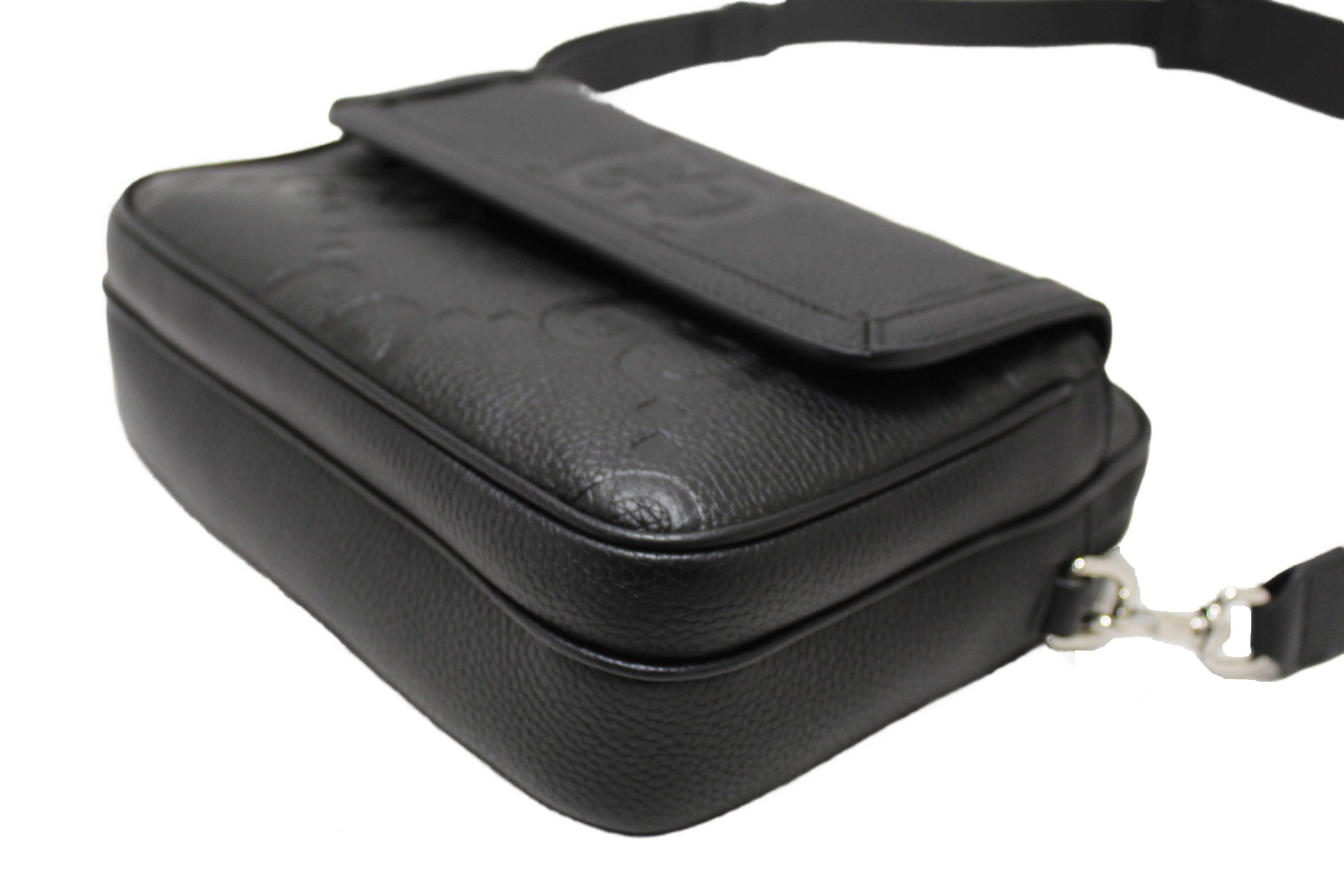 Authentic Gucci Black GG Jumbo Leather Small Crossbody Bag 794088