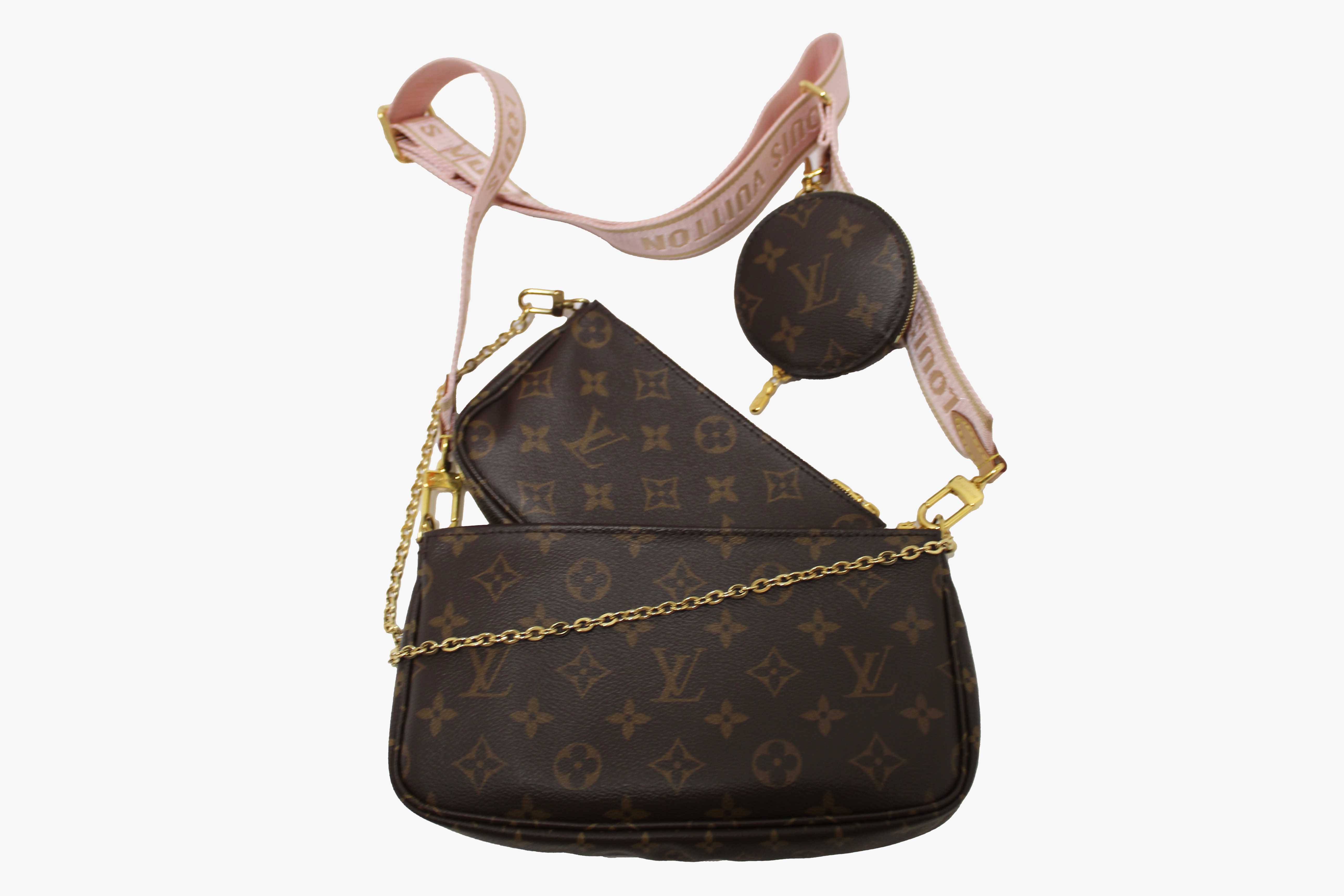 Authentic Louis Vuitton Classic Monogram Pink Strap Multi-Pochette Accessoires Bag