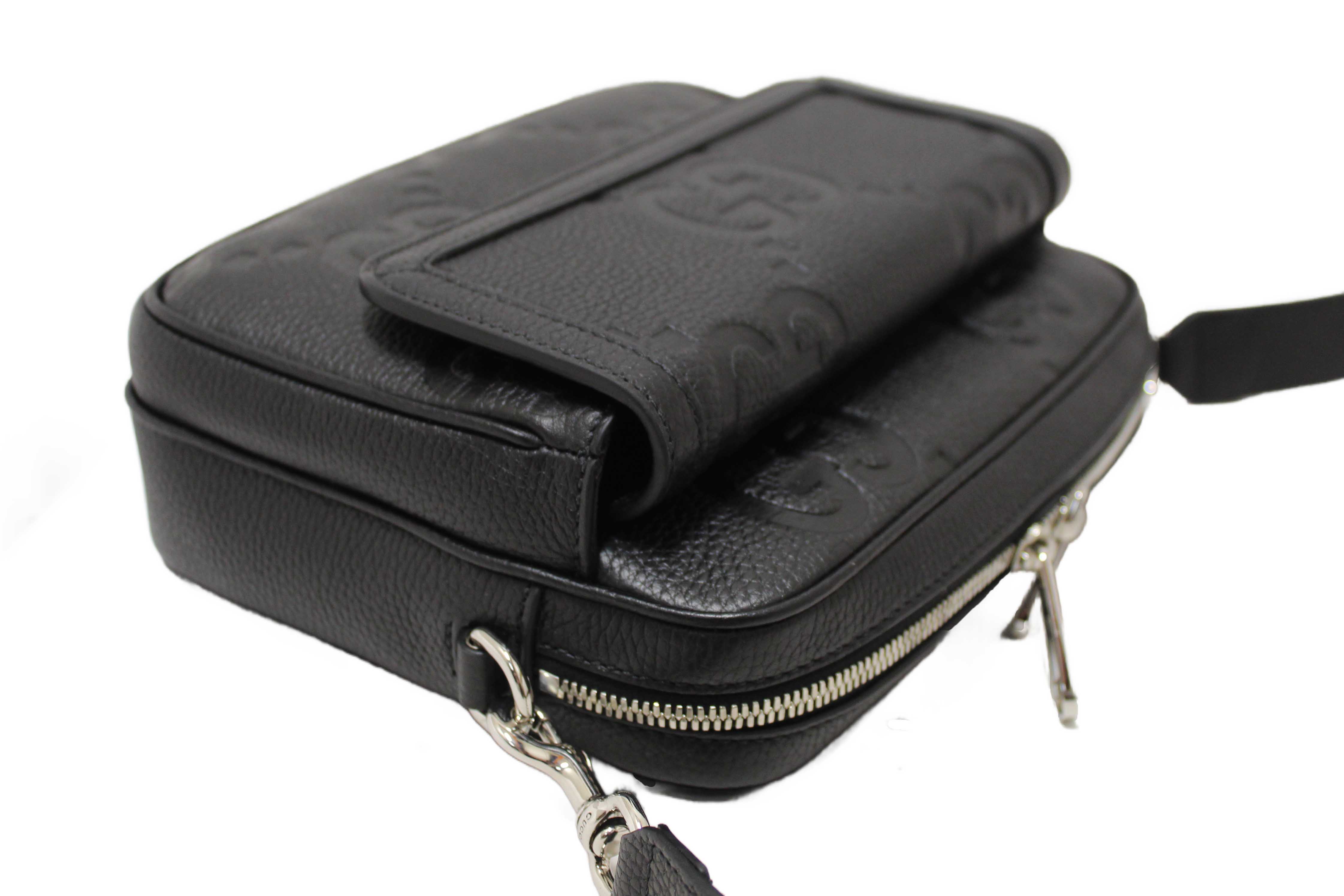 Authentic Gucci Black GG Jumbo Leather Small Crossbody Bag 794088