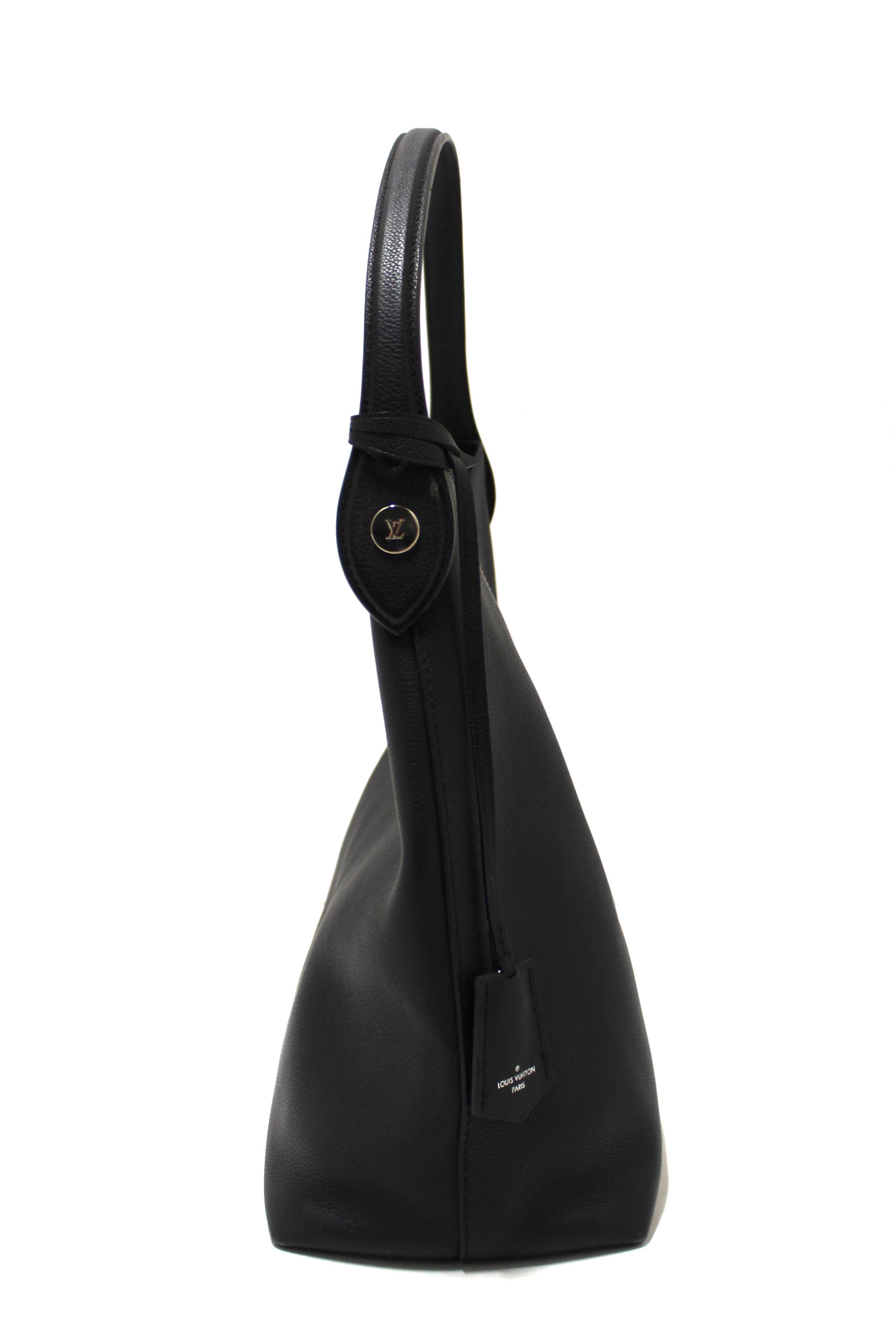 Authentic Louis Vuitton Black Grained Calf Leather Lockme Hobo Bag
