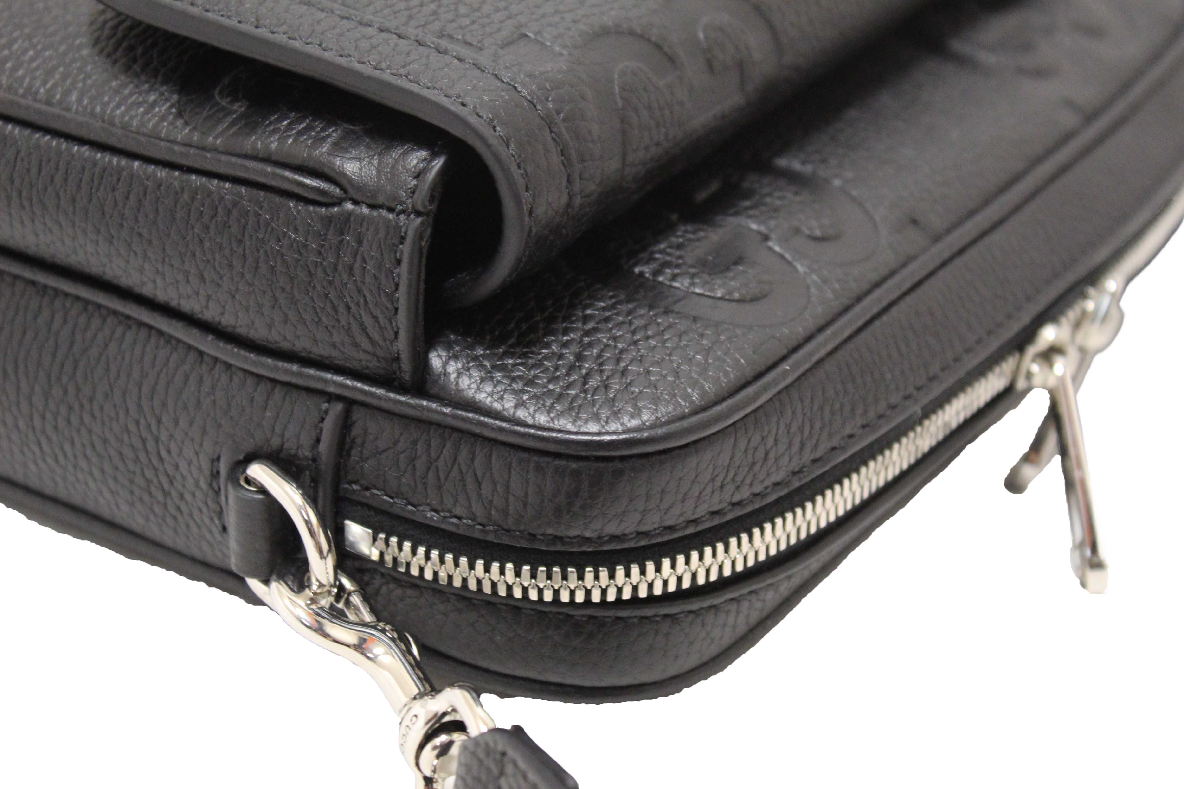 Authentic Gucci Black GG Jumbo Leather Small Crossbody Bag 794088