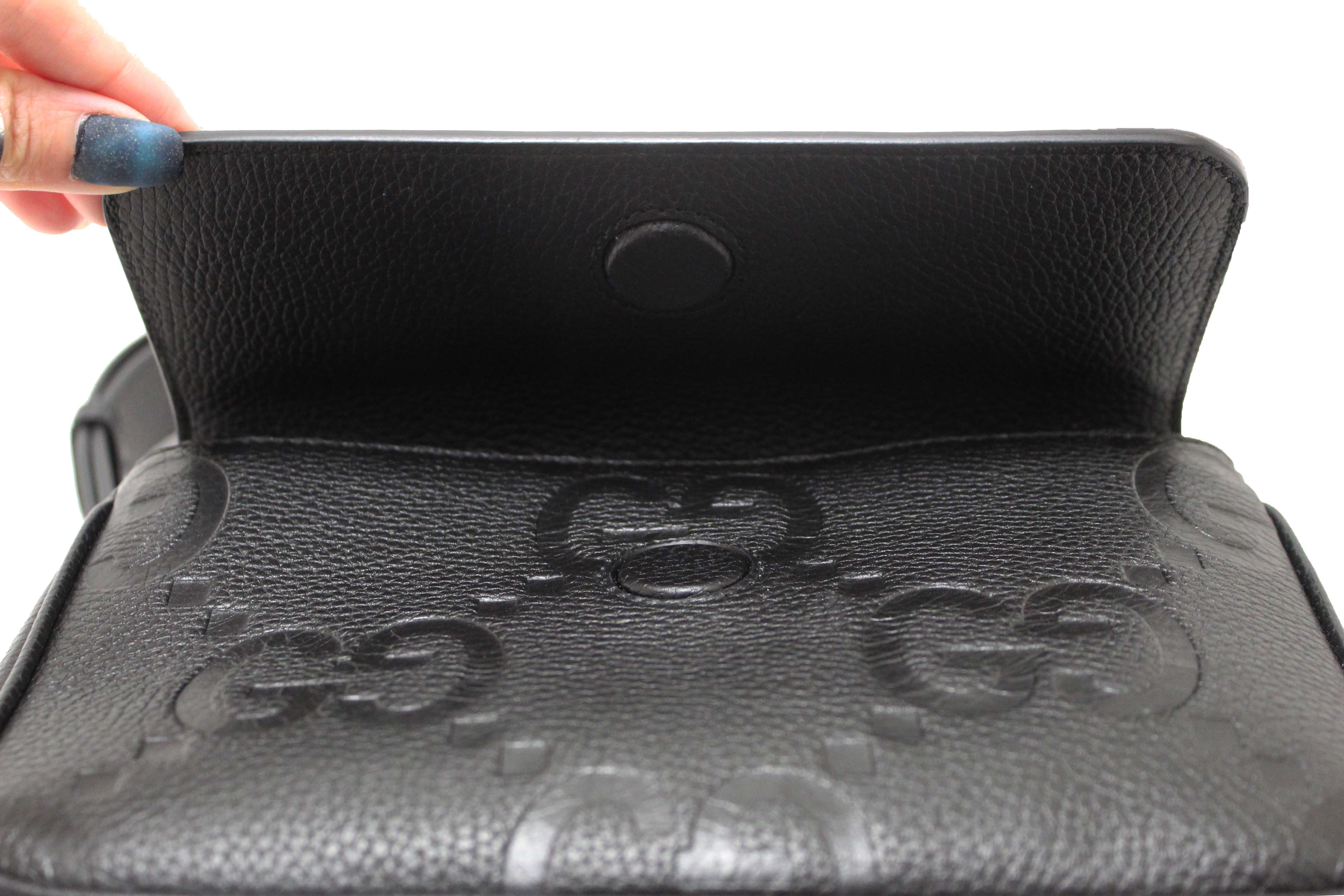 Authentic Gucci Black GG Jumbo Leather Small Crossbody Bag 794088
