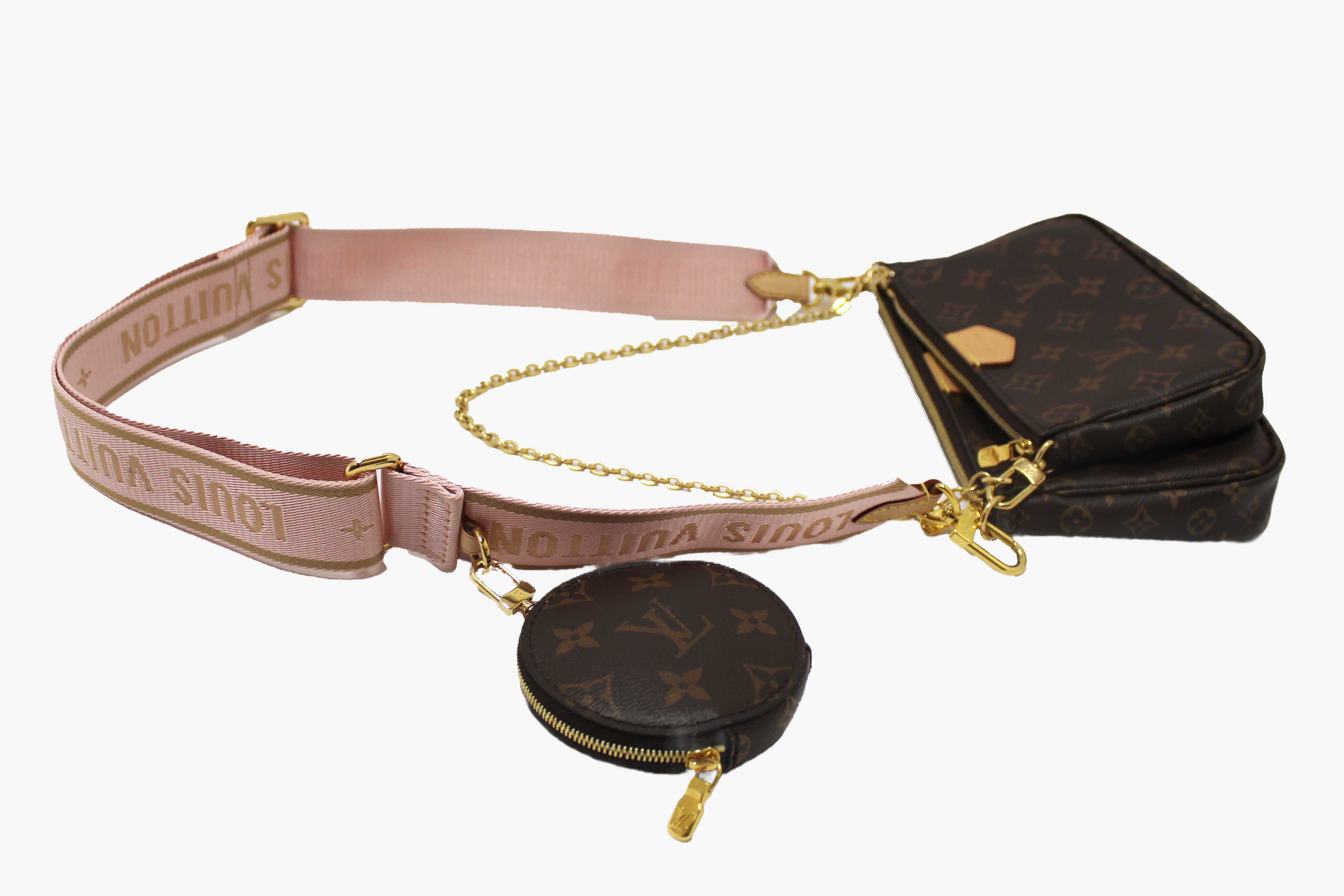 Authentic Louis Vuitton Classic Monogram Pink Strap Multi-Pochette Accessoires Bag