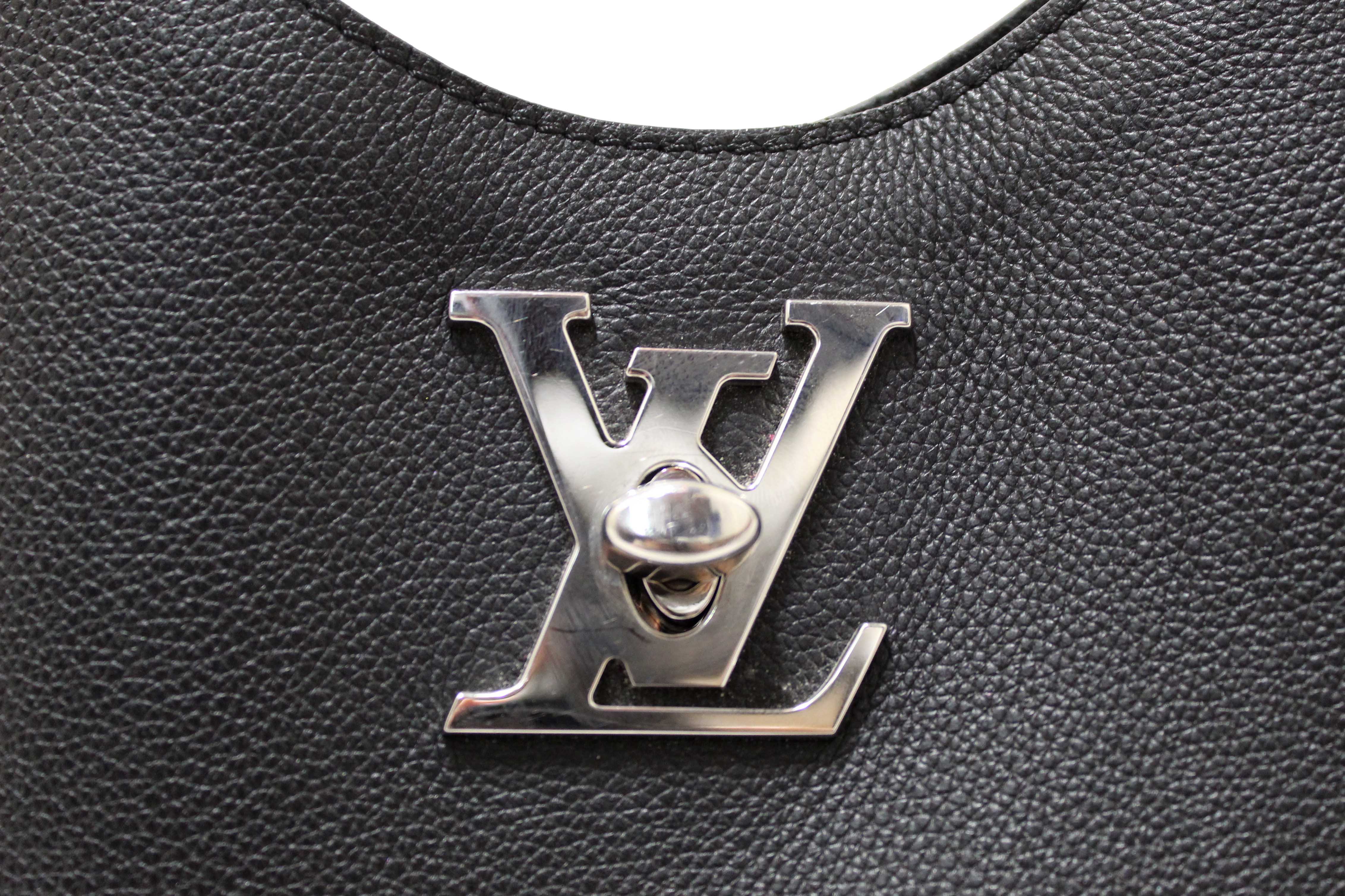 Authentic Louis Vuitton Black Grained Calf Leather Lockme Hobo Bag