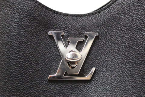 Authentic Louis Vuitton Black Grained Calf Leather Lockme Hobo Bag
