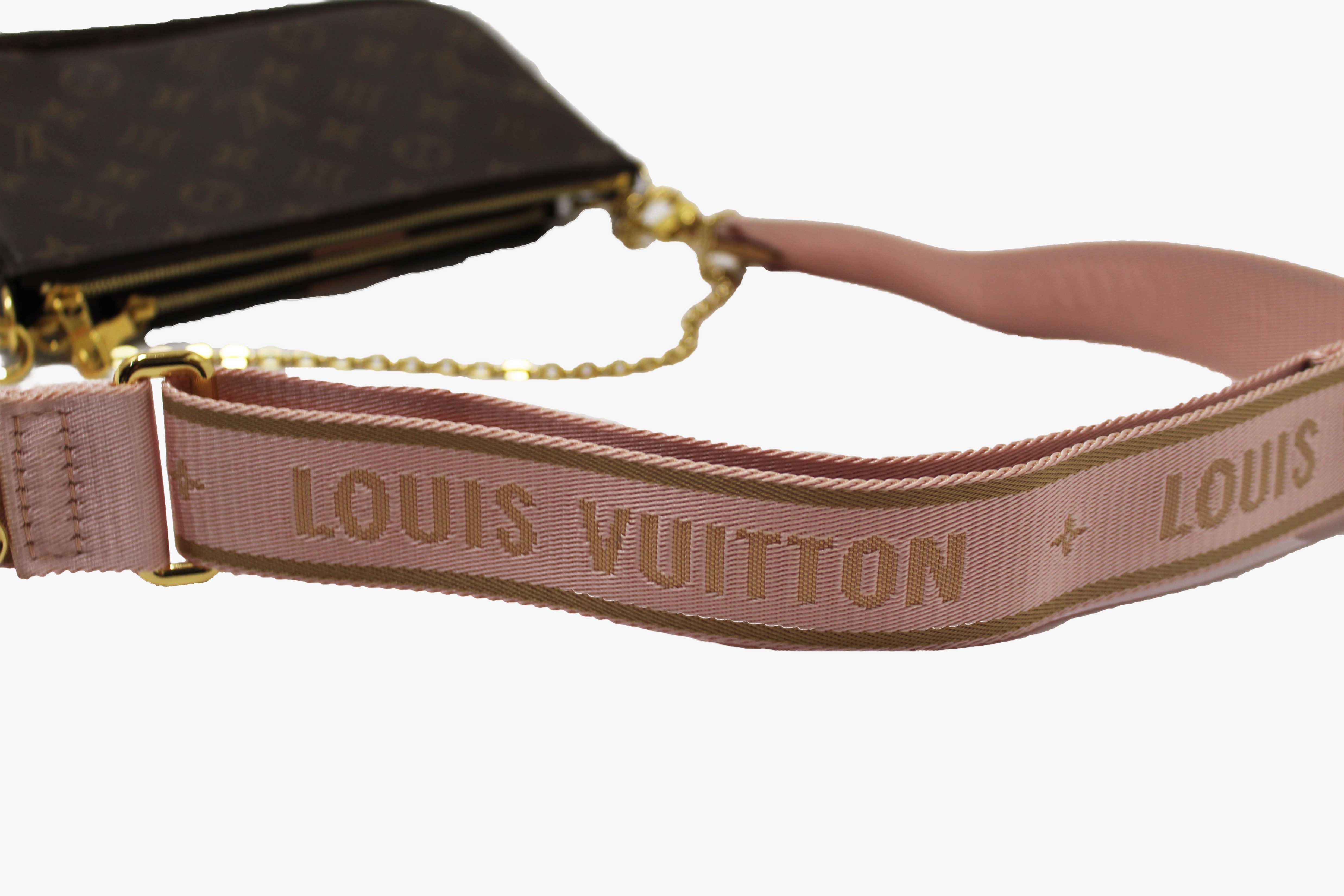 Authentic Louis Vuitton Classic Monogram Pink Strap Multi-Pochette Accessoires Bag