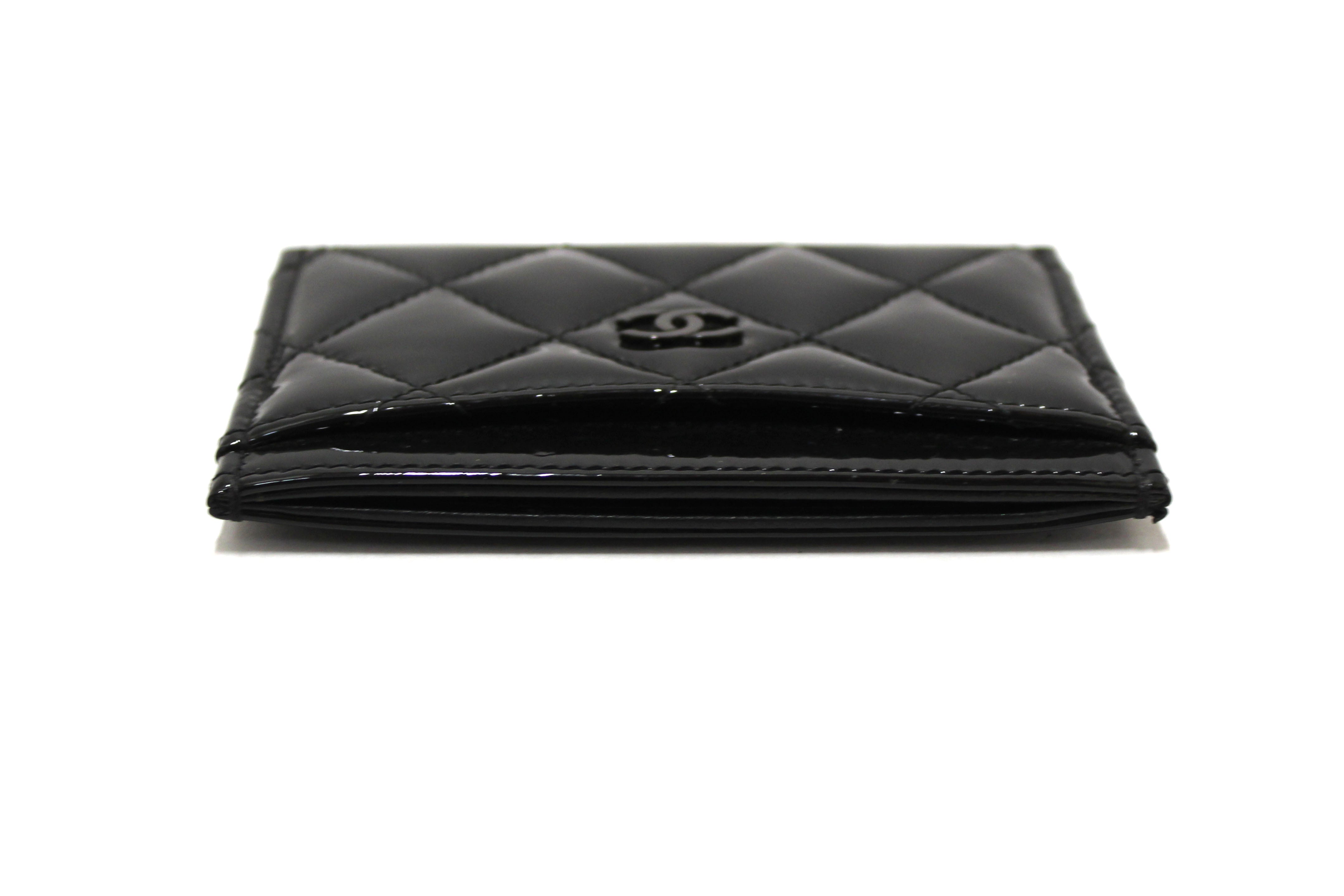 Authentic Chanel Black Quilted Patent Leather Leather Card Holder