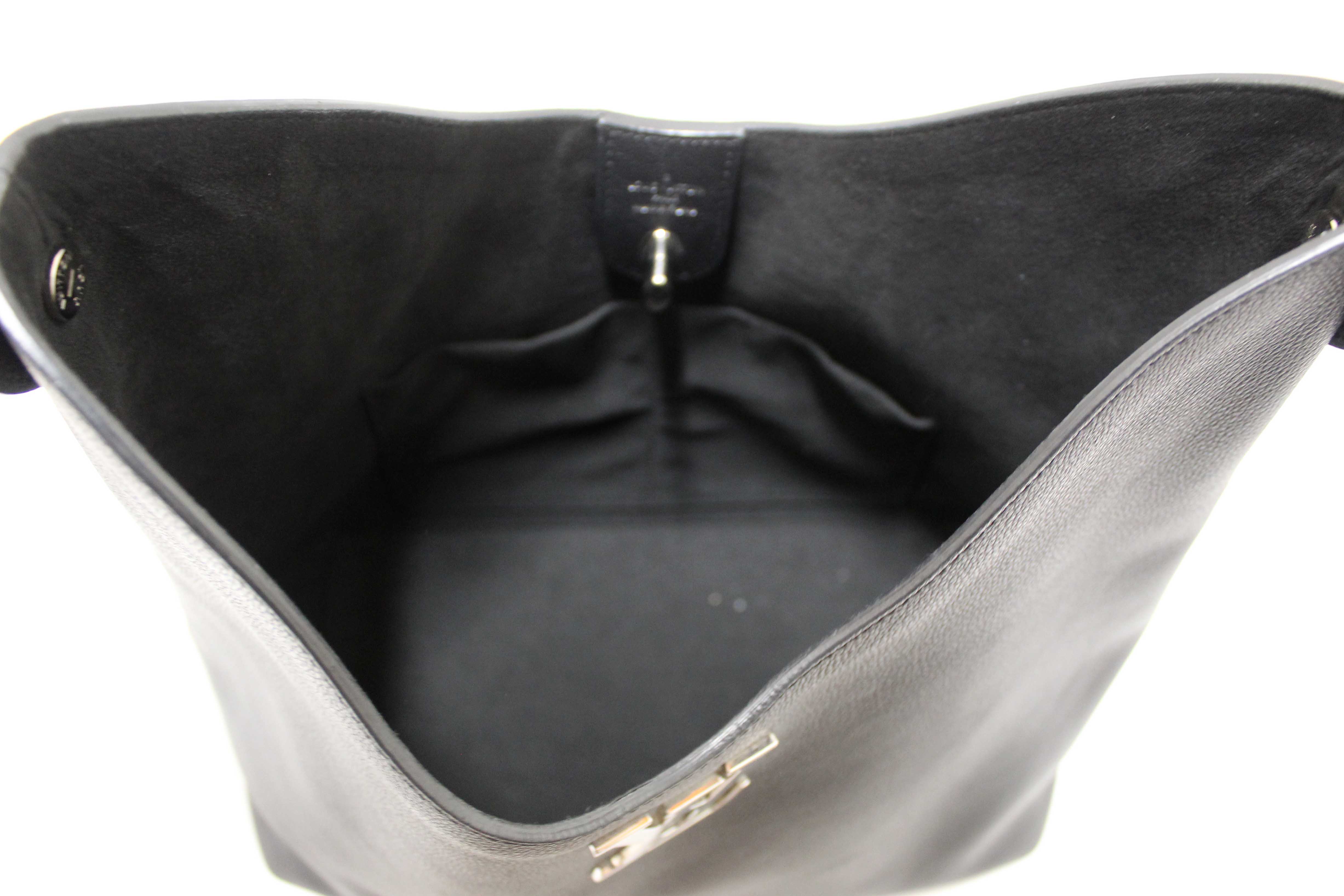 Authentic Louis Vuitton Black Grained Calf Leather Lockme Hobo Bag