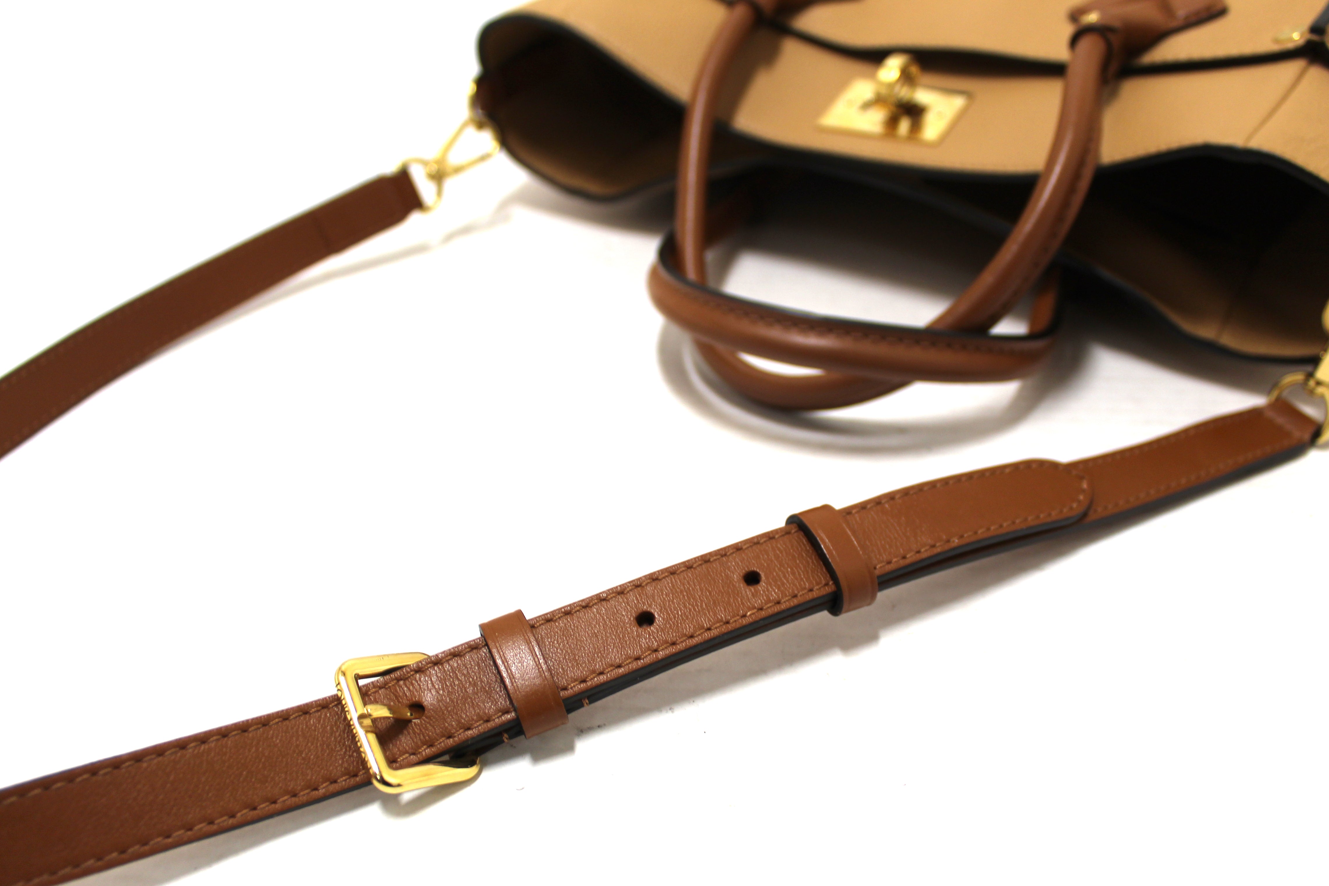 Authentic Louis Vuitton Arizona Beige Calf Leather On My Side MM Hand/Crossbody Bag