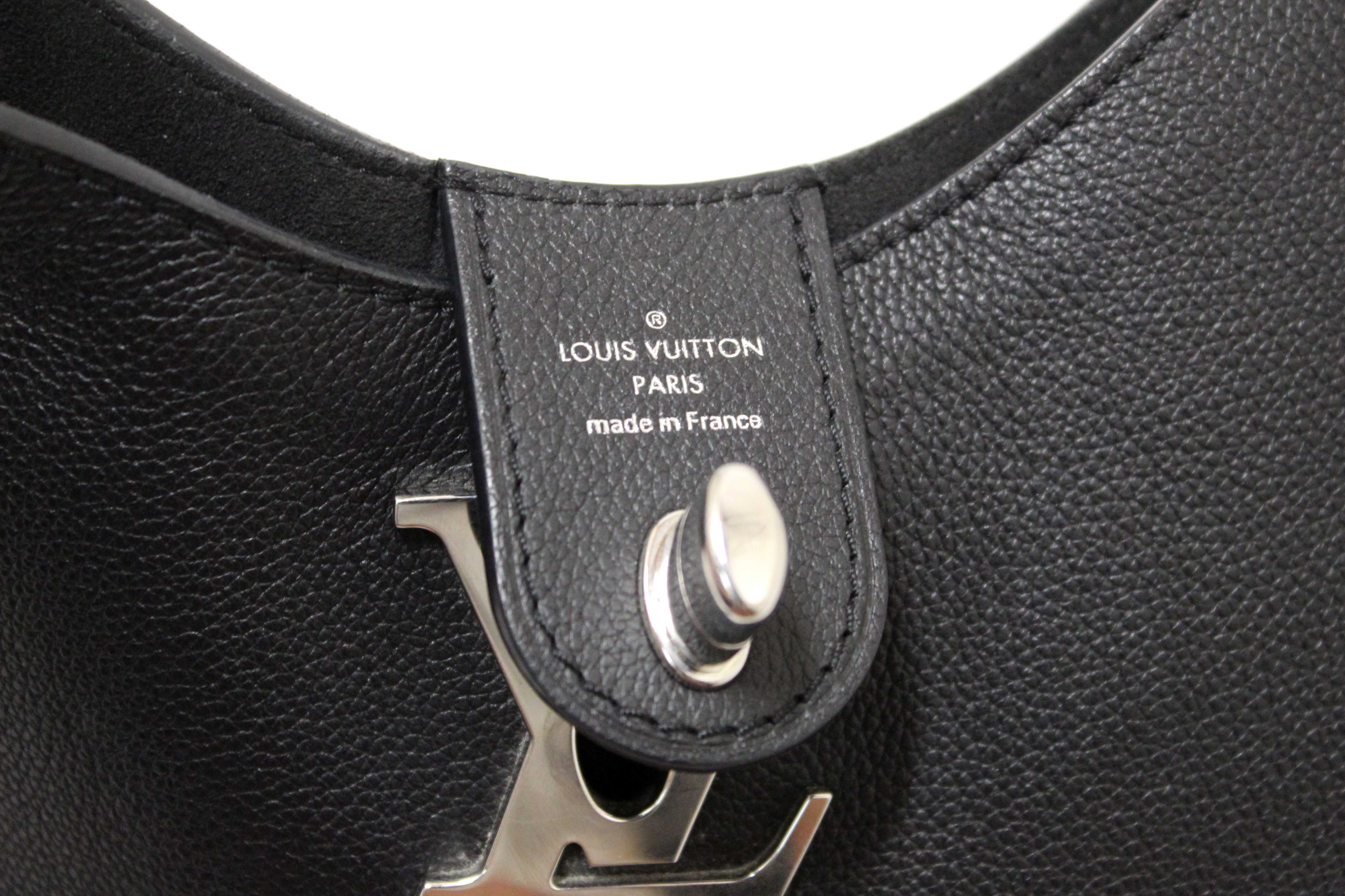 Authentic Louis Vuitton Black Grained Calf Leather Lockme Hobo Bag