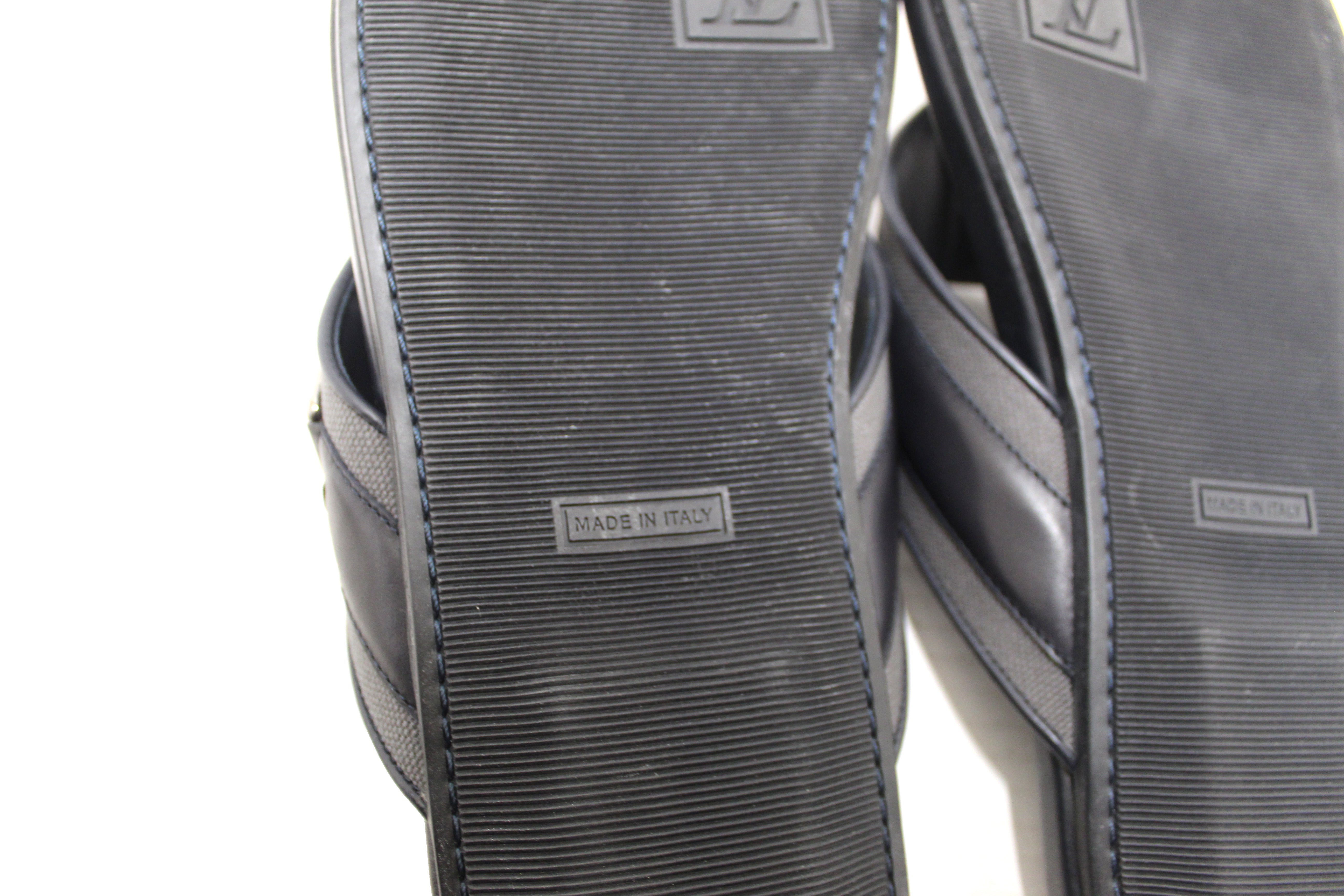 Authentic New Louis Vuitton Black Leather Atoll Thong Slipper Sandals Shoes Size 8